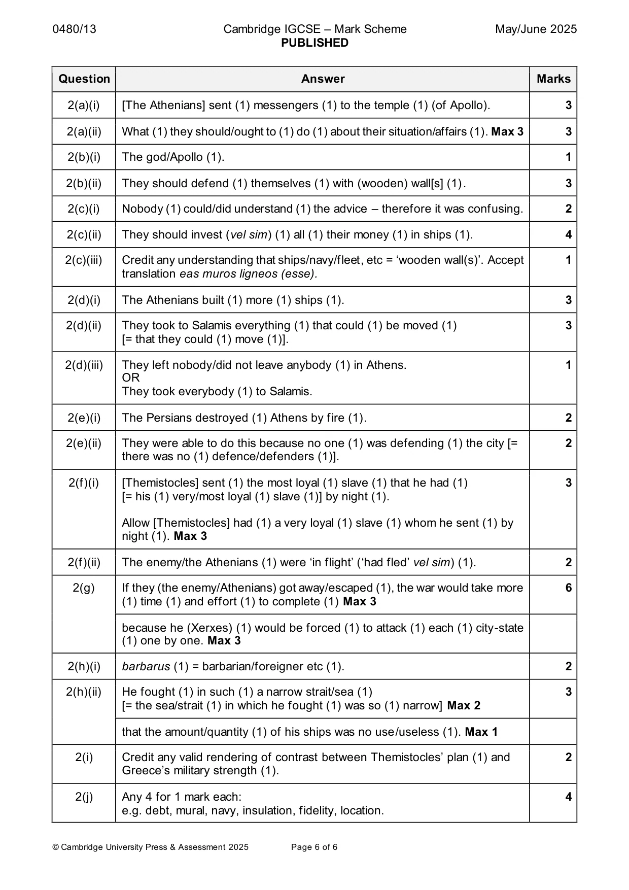 Mark scheme, page 6 of 6