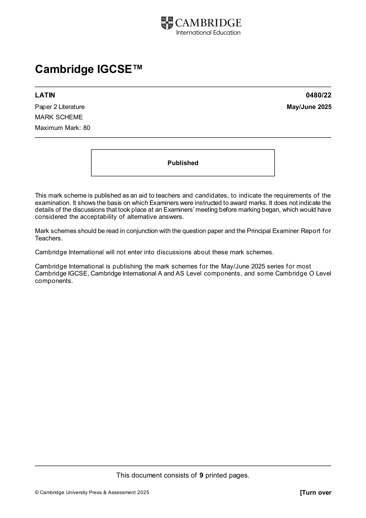 Mark scheme, page 1 of 9