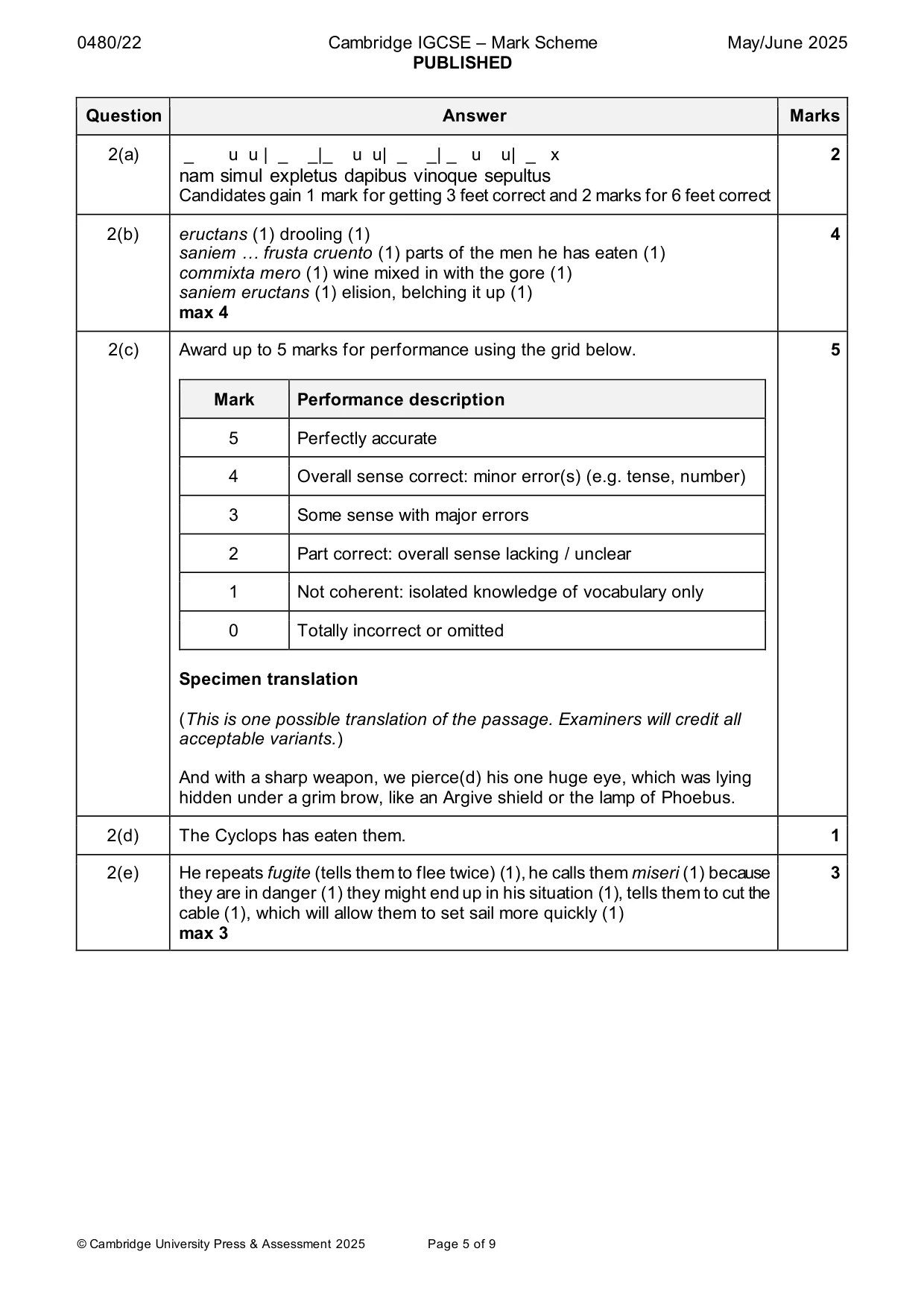 Mark scheme, page 5 of 9