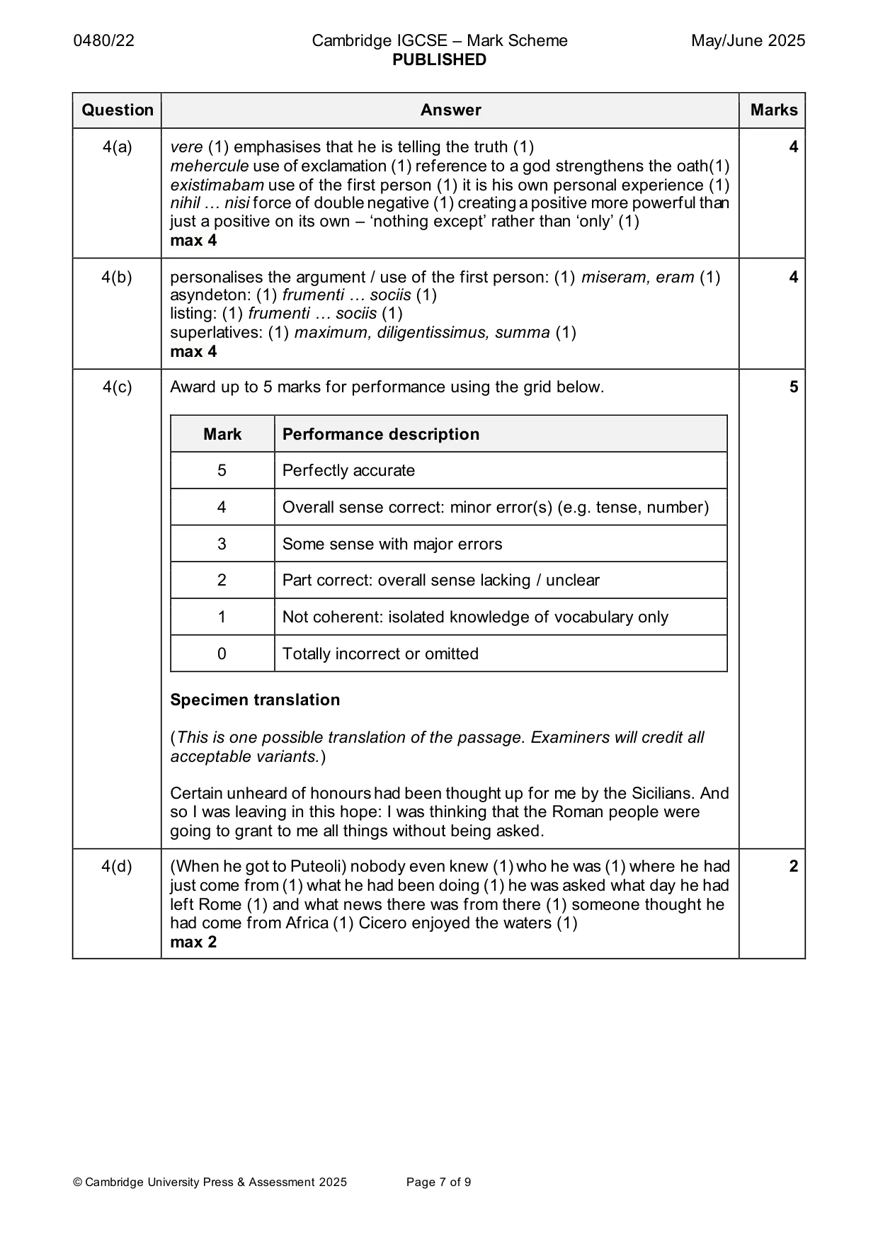 Mark scheme, page 7 of 9