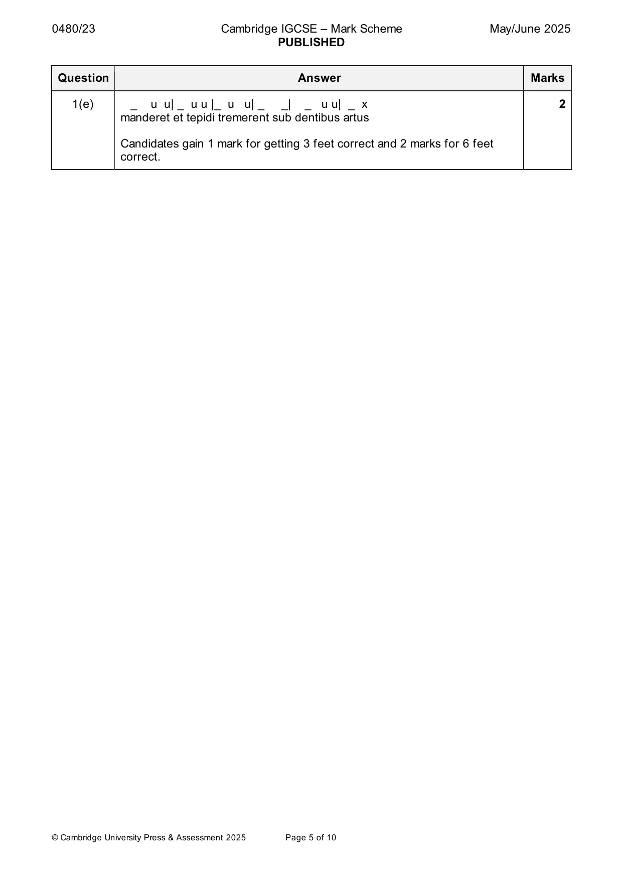 Mark scheme, page 5 of 10