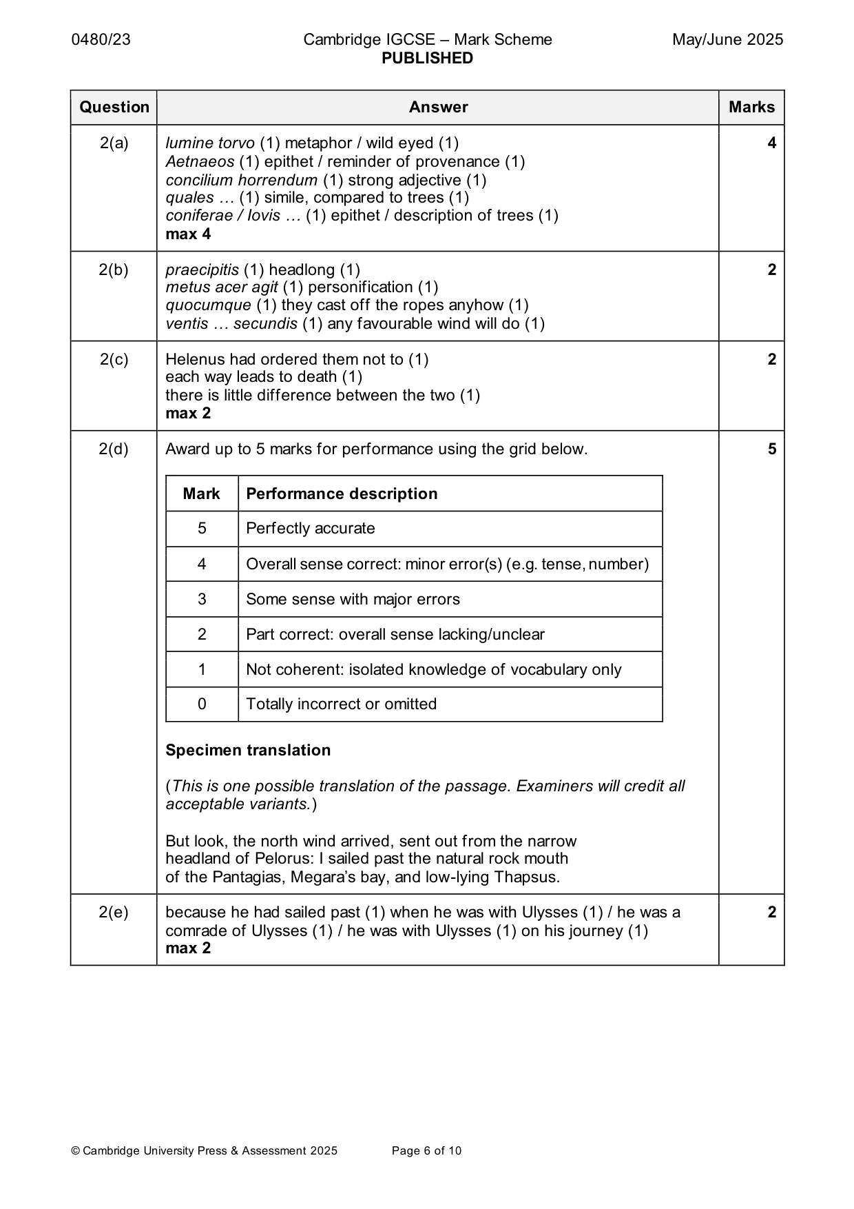 Mark scheme, page 6 of 10