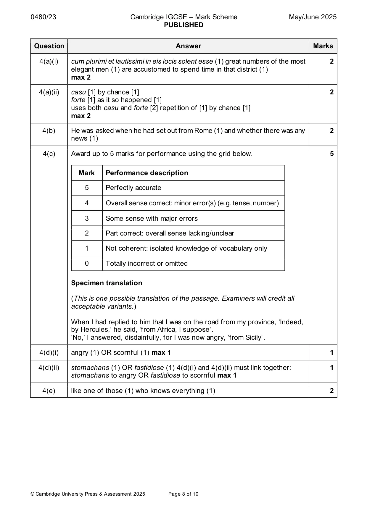 Mark scheme, page 8 of 10
