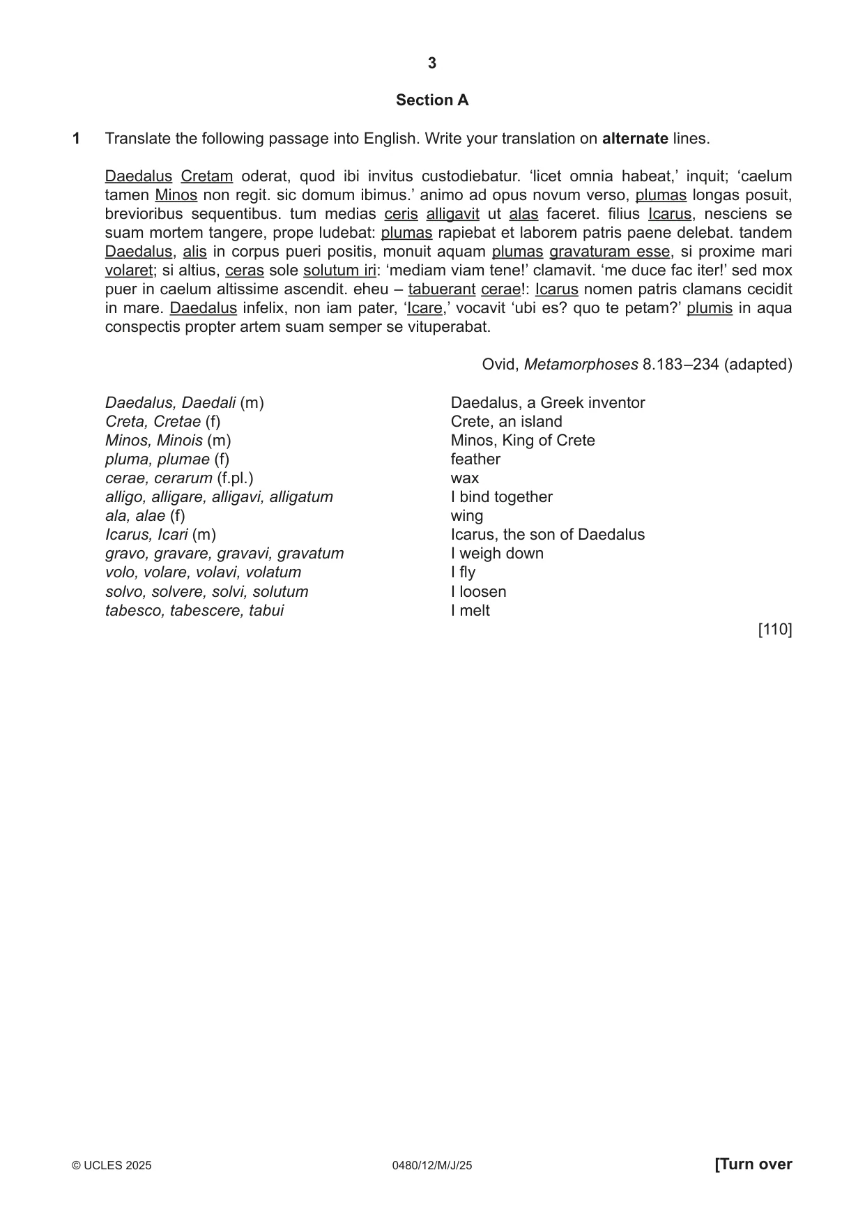 Cambridge IGCSE Latin 0480 2025 May/June Paper 1 · Variant 2 question paper, page 3 of 8
