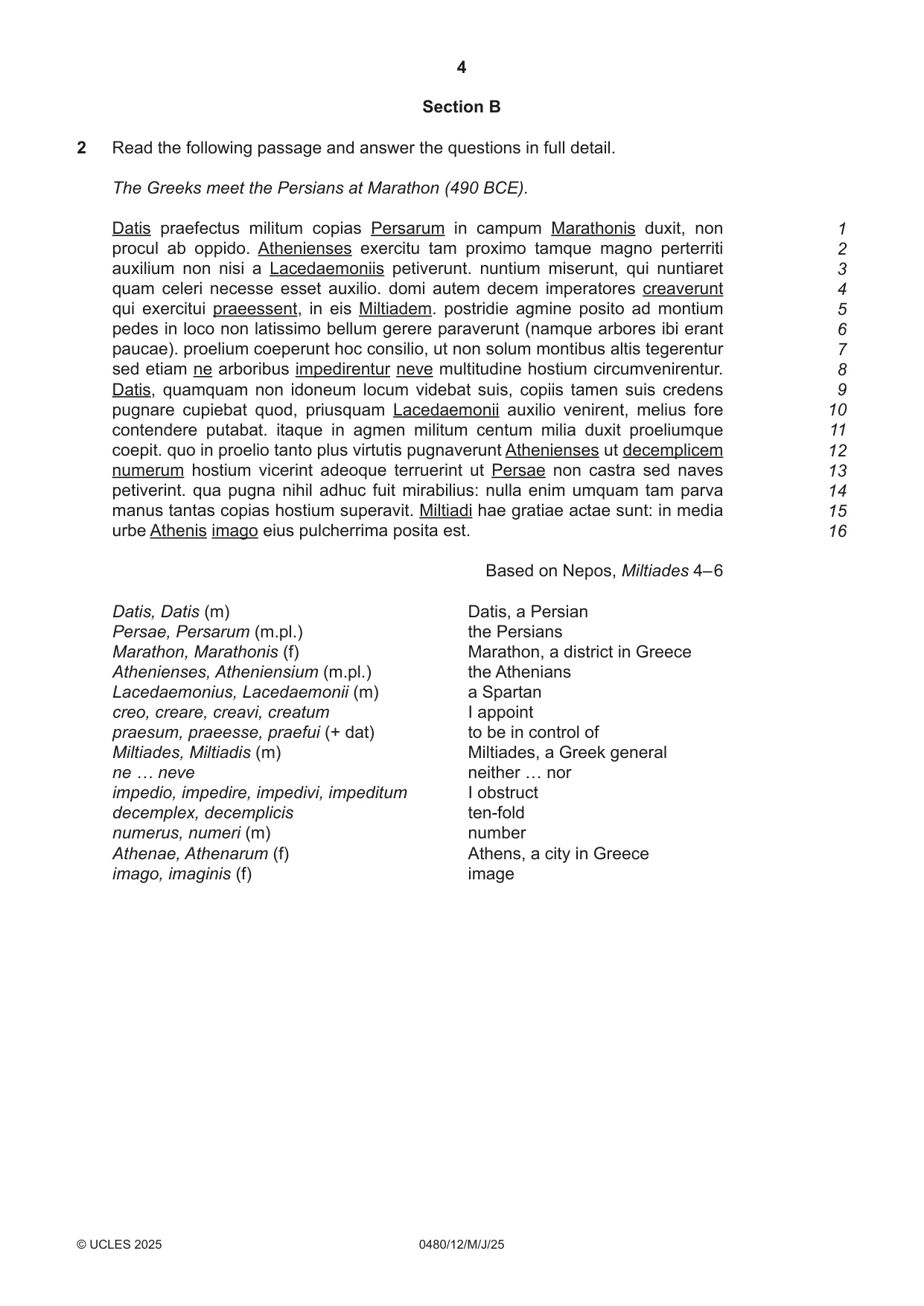Cambridge IGCSE Latin 0480 2025 May/June Paper 1 · Variant 2 question paper, page 4 of 8