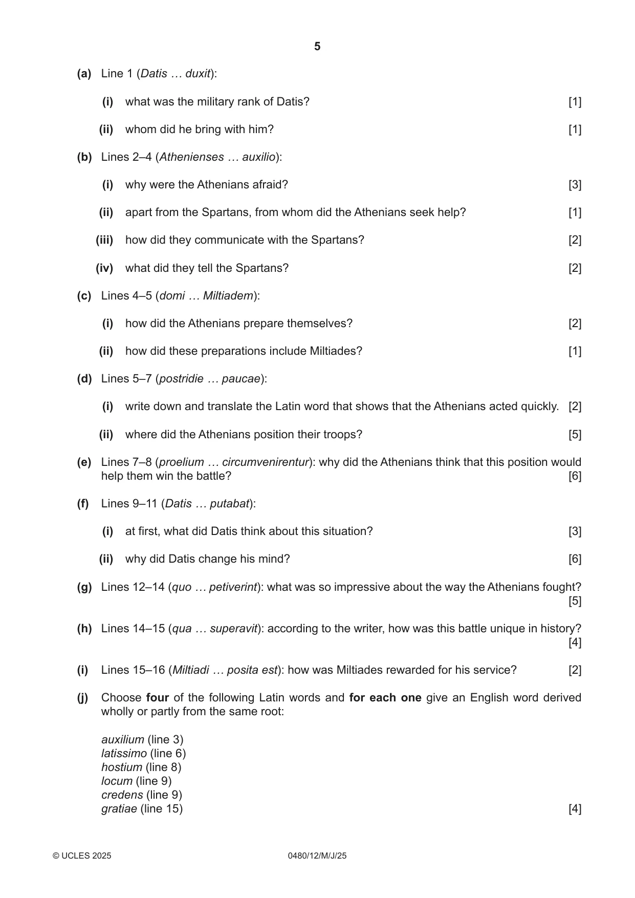 Cambridge IGCSE Latin 0480 2025 May/June Paper 1 · Variant 2 question paper, page 5 of 8