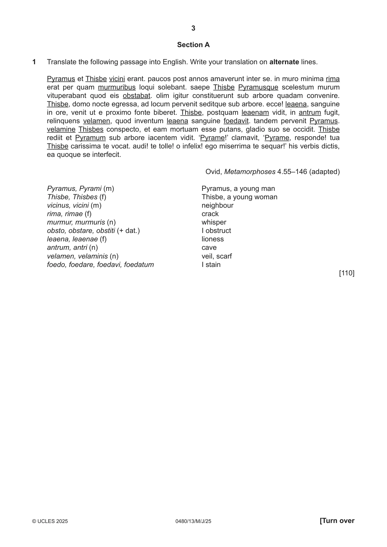 Cambridge IGCSE Latin 0480 2025 May/June Paper 1 · Variant 3 question paper, page 3 of 8