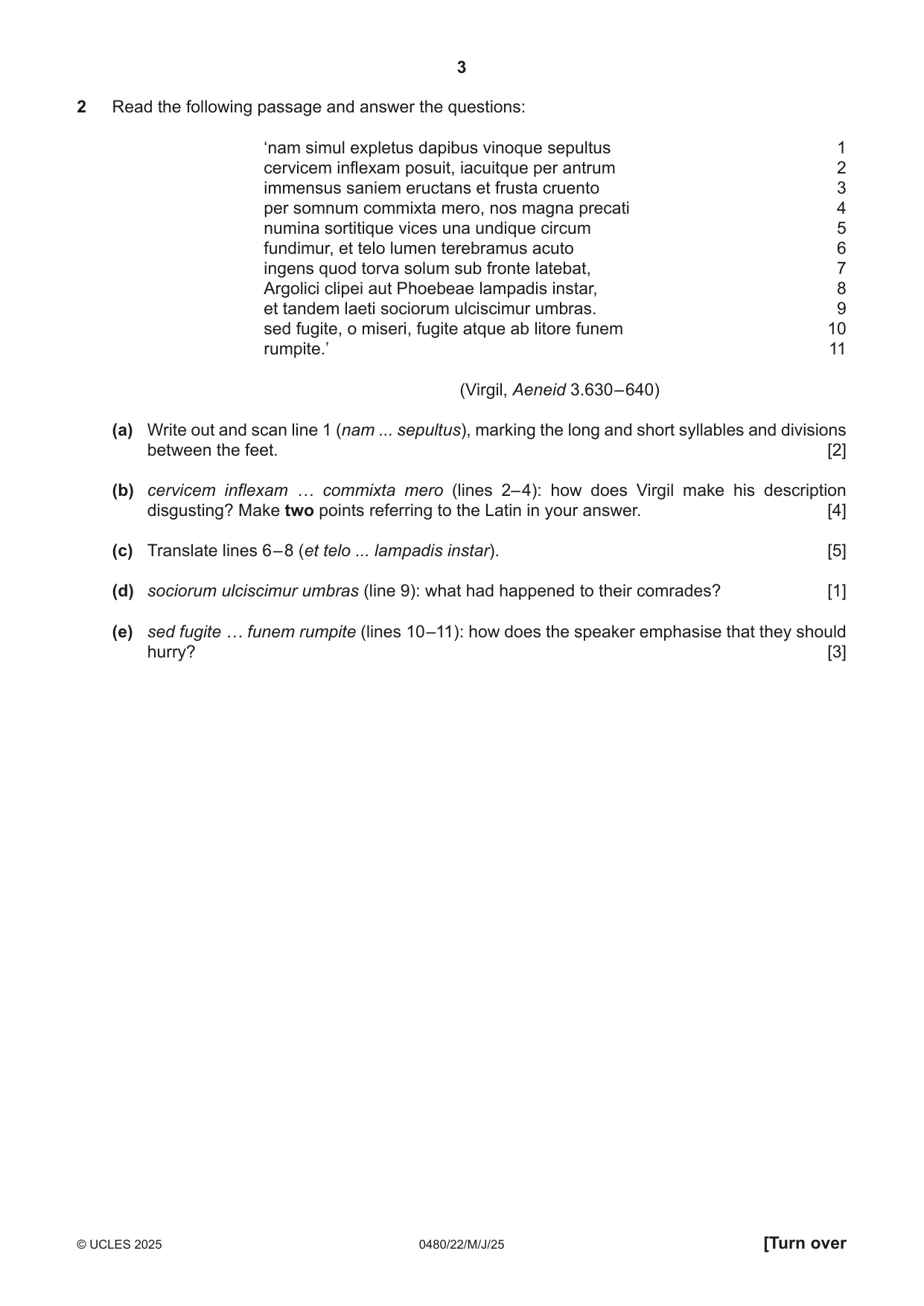 Cambridge IGCSE Latin 0480 2025 May/June Paper 2 · Variant 2 question paper, page 3 of 8