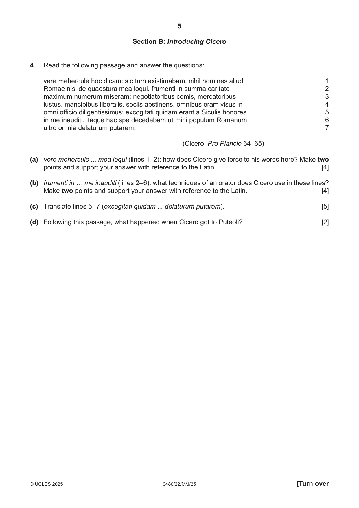 Cambridge IGCSE Latin 0480 2025 May/June Paper 2 · Variant 2 question paper, page 5 of 8