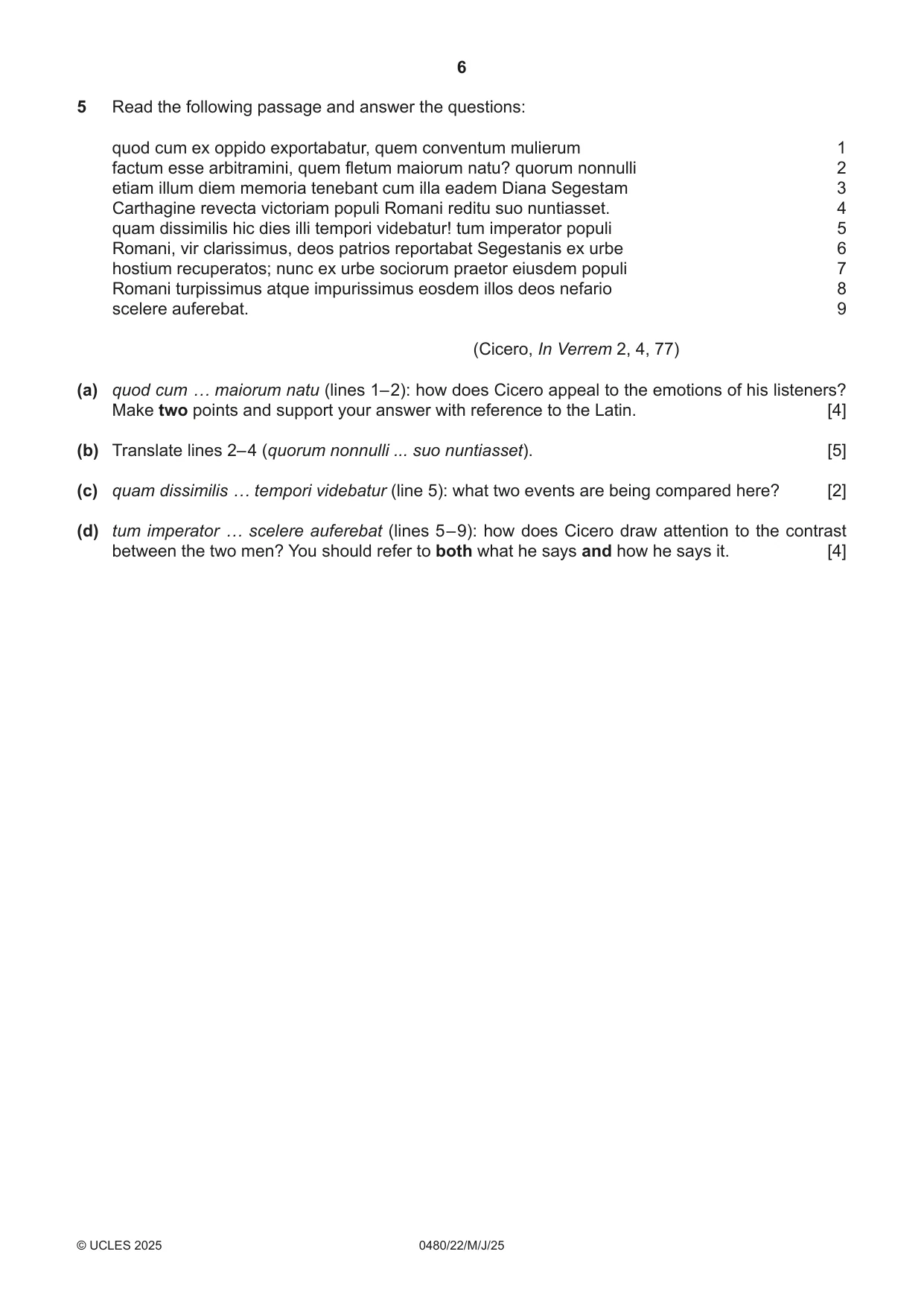 Cambridge IGCSE Latin 0480 2025 May/June Paper 2 · Variant 2 question paper, page 6 of 8