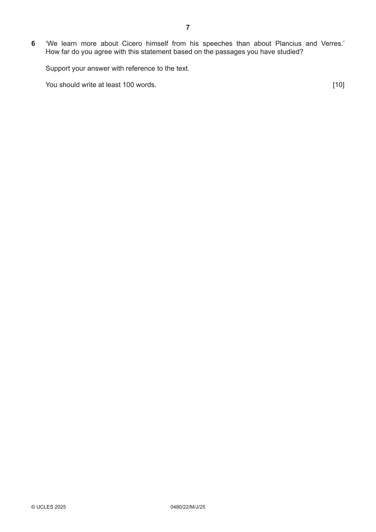Cambridge IGCSE Latin 0480 2025 May/June Paper 2 · Variant 2 question paper, page 7 of 8