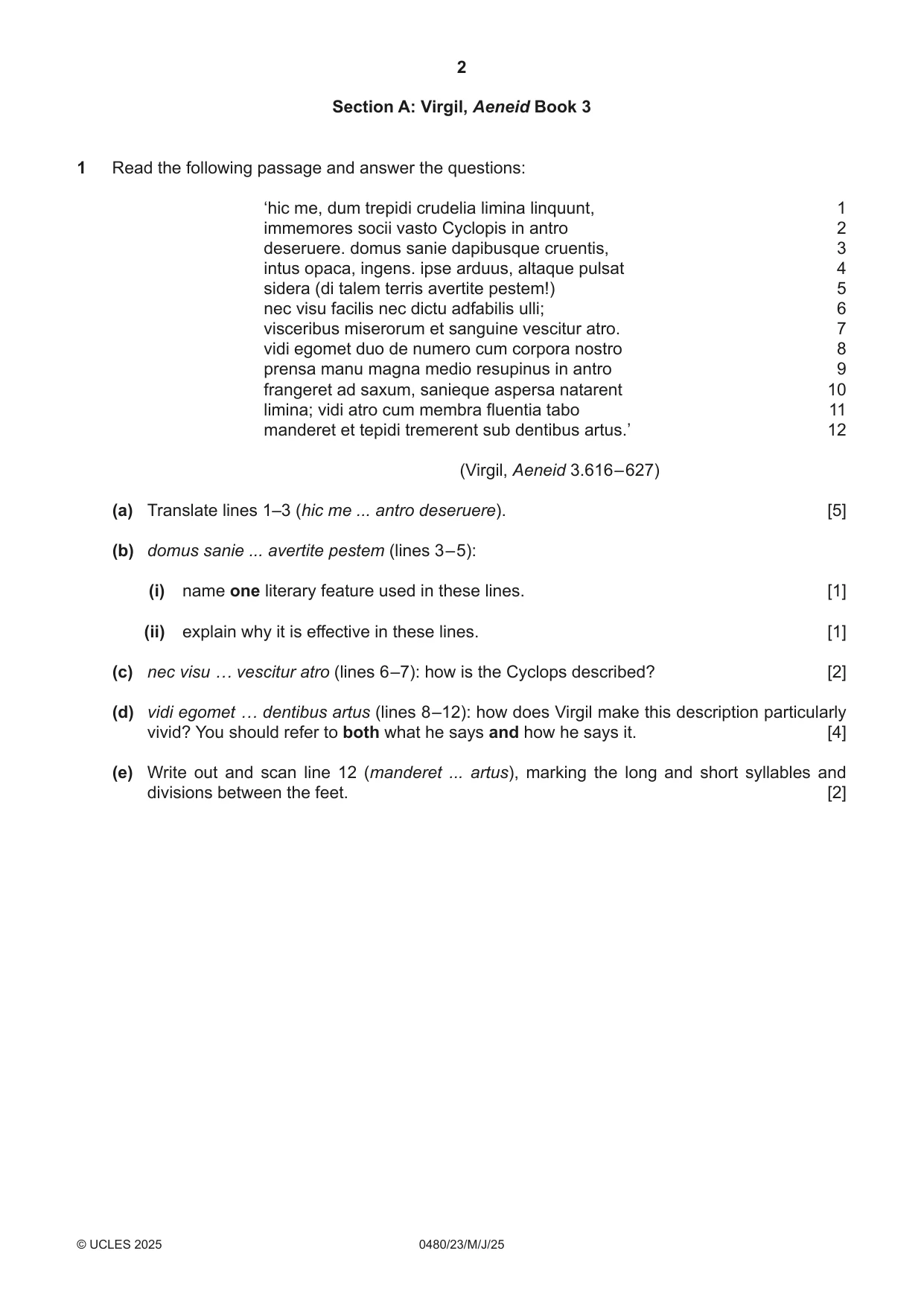Cambridge IGCSE Latin 0480 2025 May/June Paper 2 · Variant 3 question paper, page 2 of 8