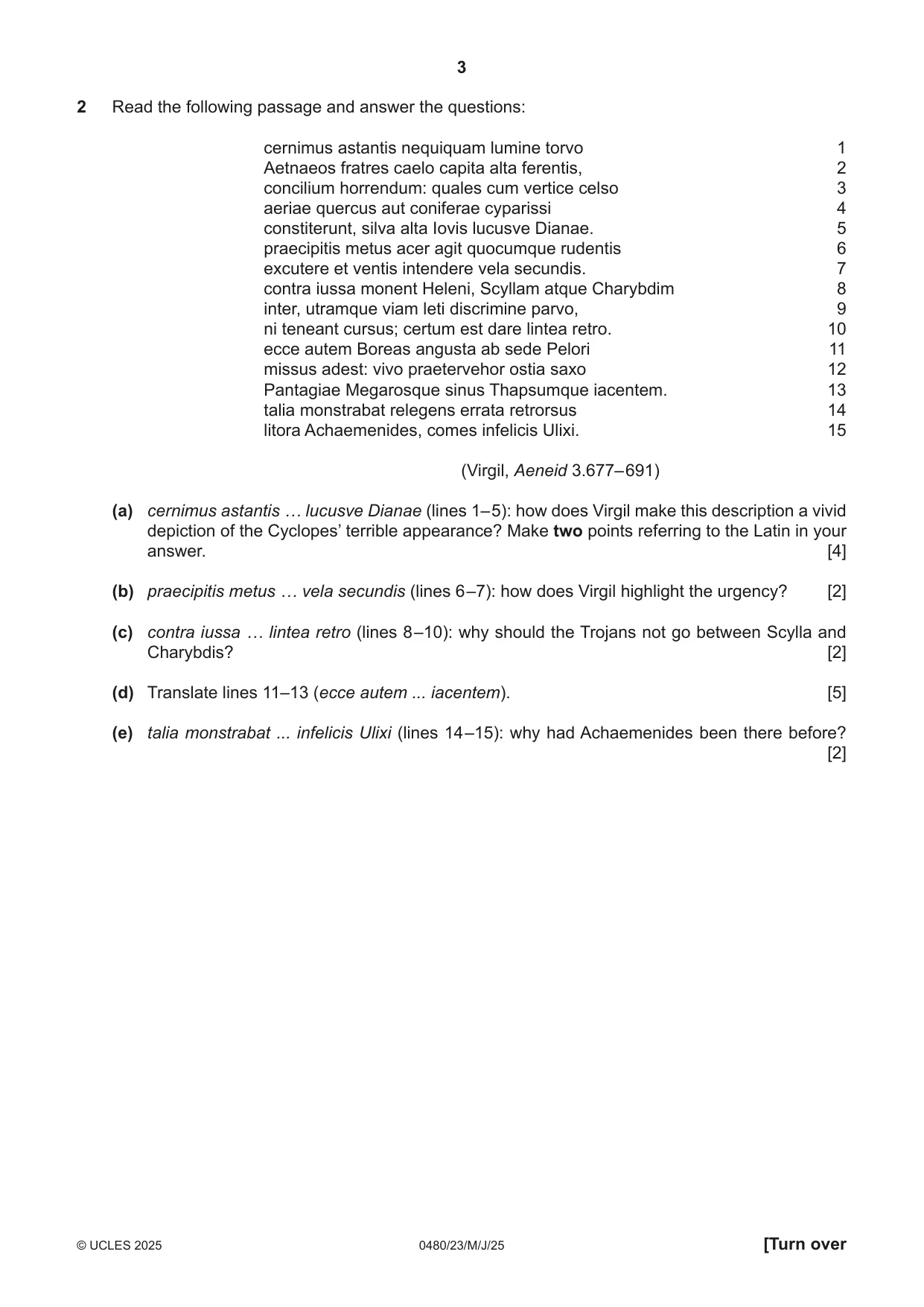 Cambridge IGCSE Latin 0480 2025 May/June Paper 2 · Variant 3 question paper, page 3 of 8