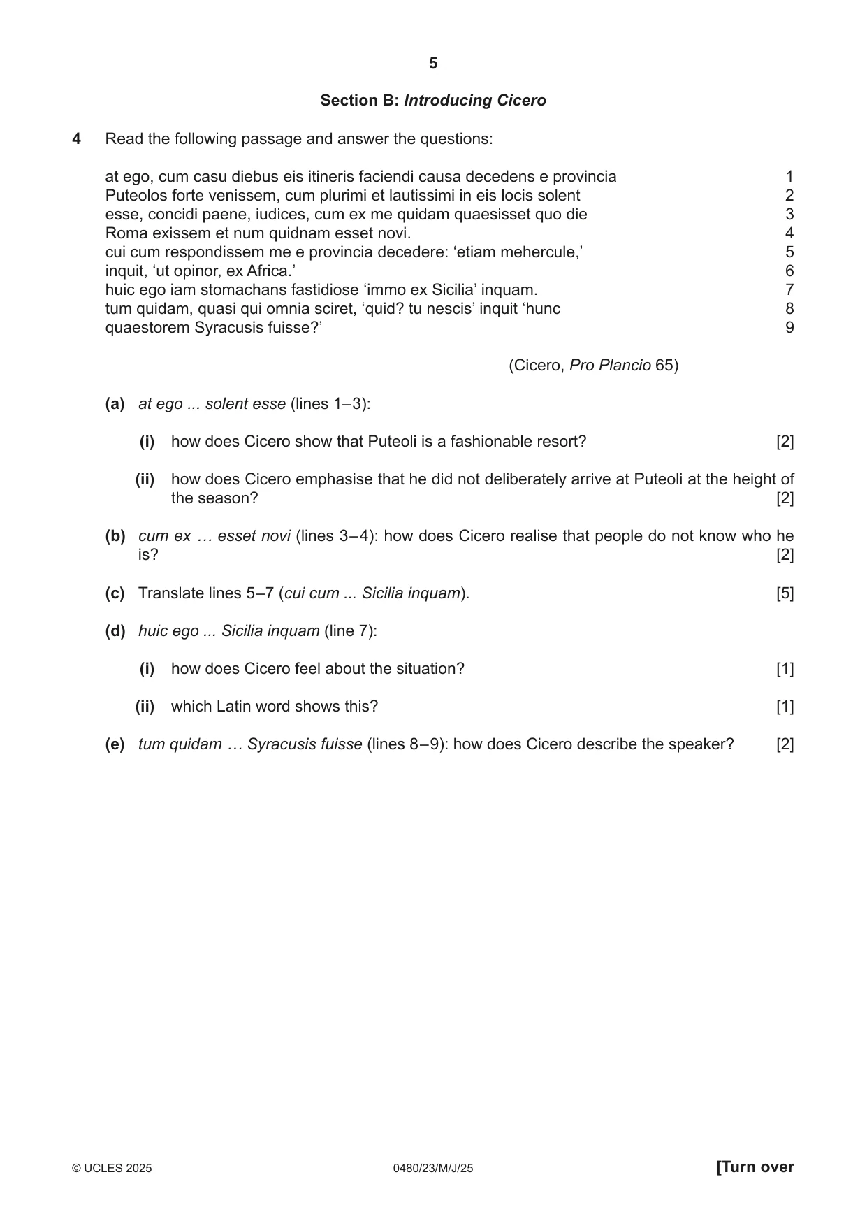 Cambridge IGCSE Latin 0480 2025 May/June Paper 2 · Variant 3 question paper, page 5 of 8
