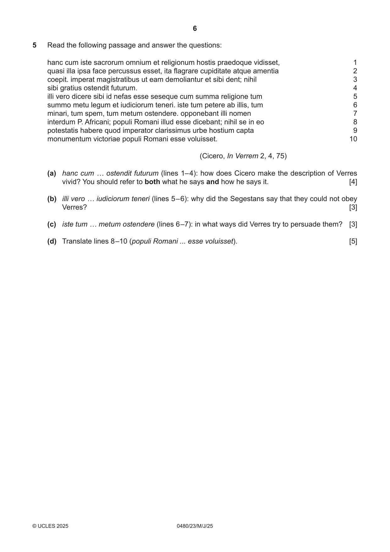 Cambridge IGCSE Latin 0480 2025 May/June Paper 2 · Variant 3 question paper, page 6 of 8
