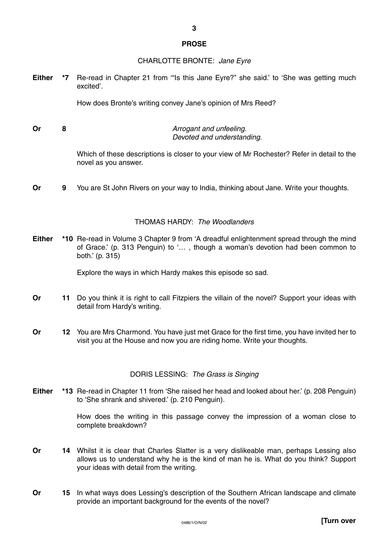Cambridge IGCSE English - Literature 0486 2002 Oct/Nov Paper 1 · Variant 1 question paper, page 3 of 8