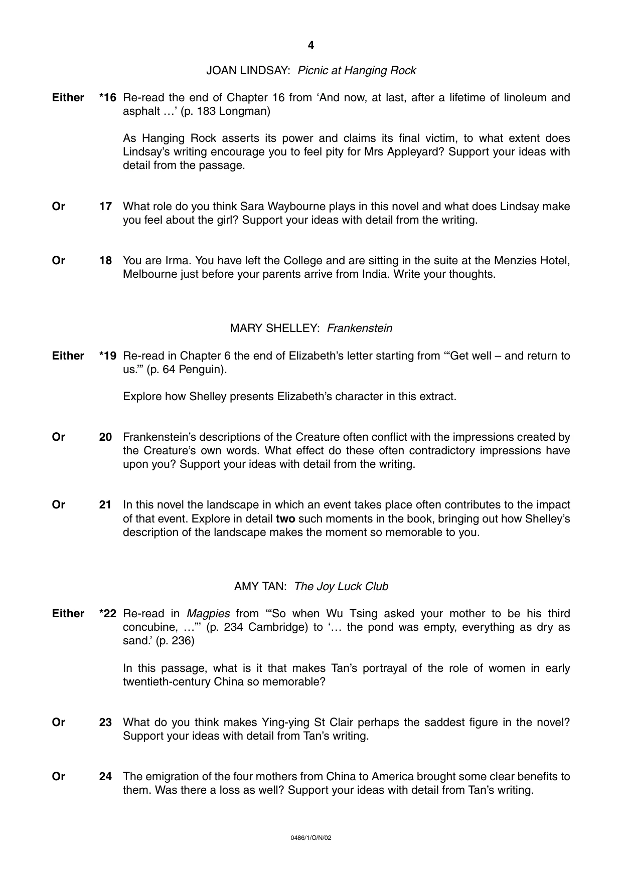 Cambridge IGCSE English - Literature 0486 2002 Oct/Nov Paper 1 · Variant 1 question paper, page 4 of 8