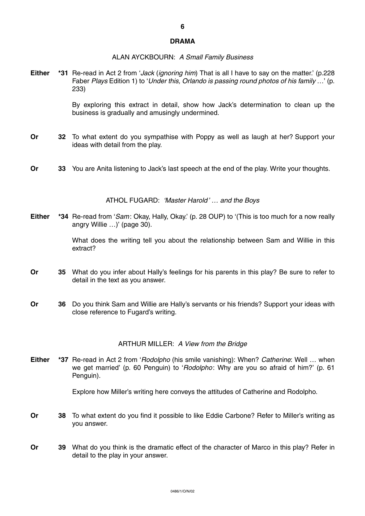 Cambridge IGCSE English - Literature 0486 2002 Oct/Nov Paper 1 · Variant 1 question paper, page 6 of 8