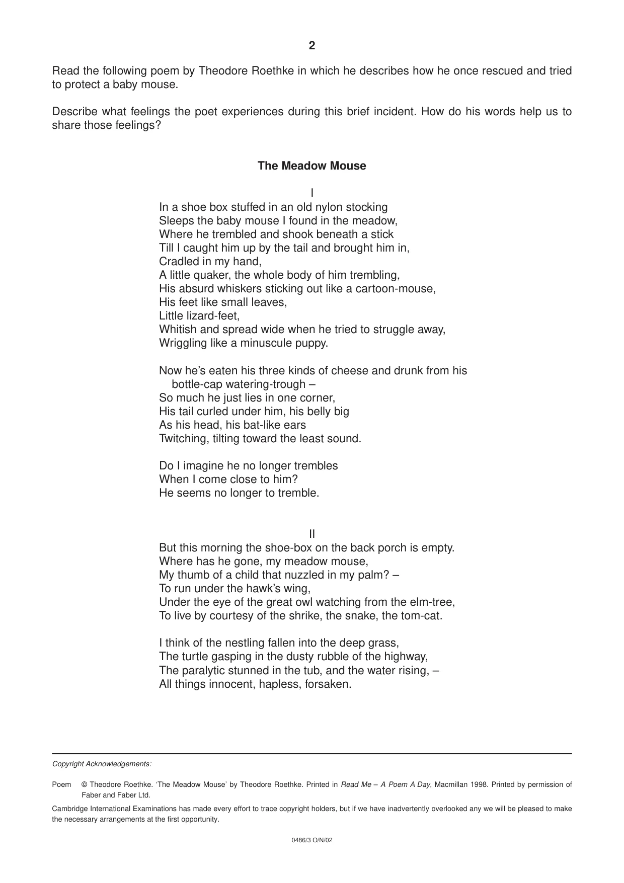 Cambridge IGCSE English - Literature 0486 2002 Oct/Nov Paper 3 · Variant 1 question paper, page 2 of 2