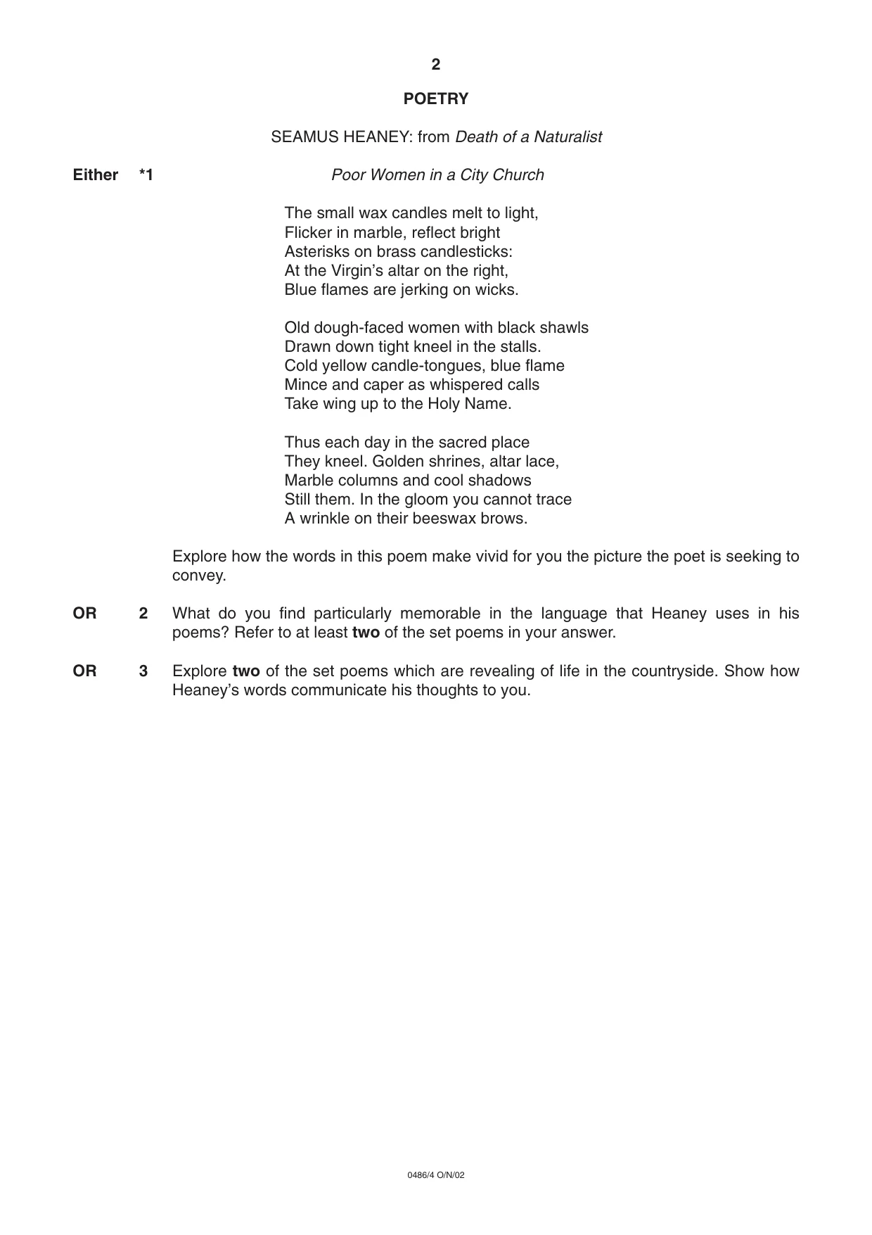Cambridge IGCSE English - Literature 0486 2002 Oct/Nov Paper 4 · Variant 1 question paper, page 2 of 36