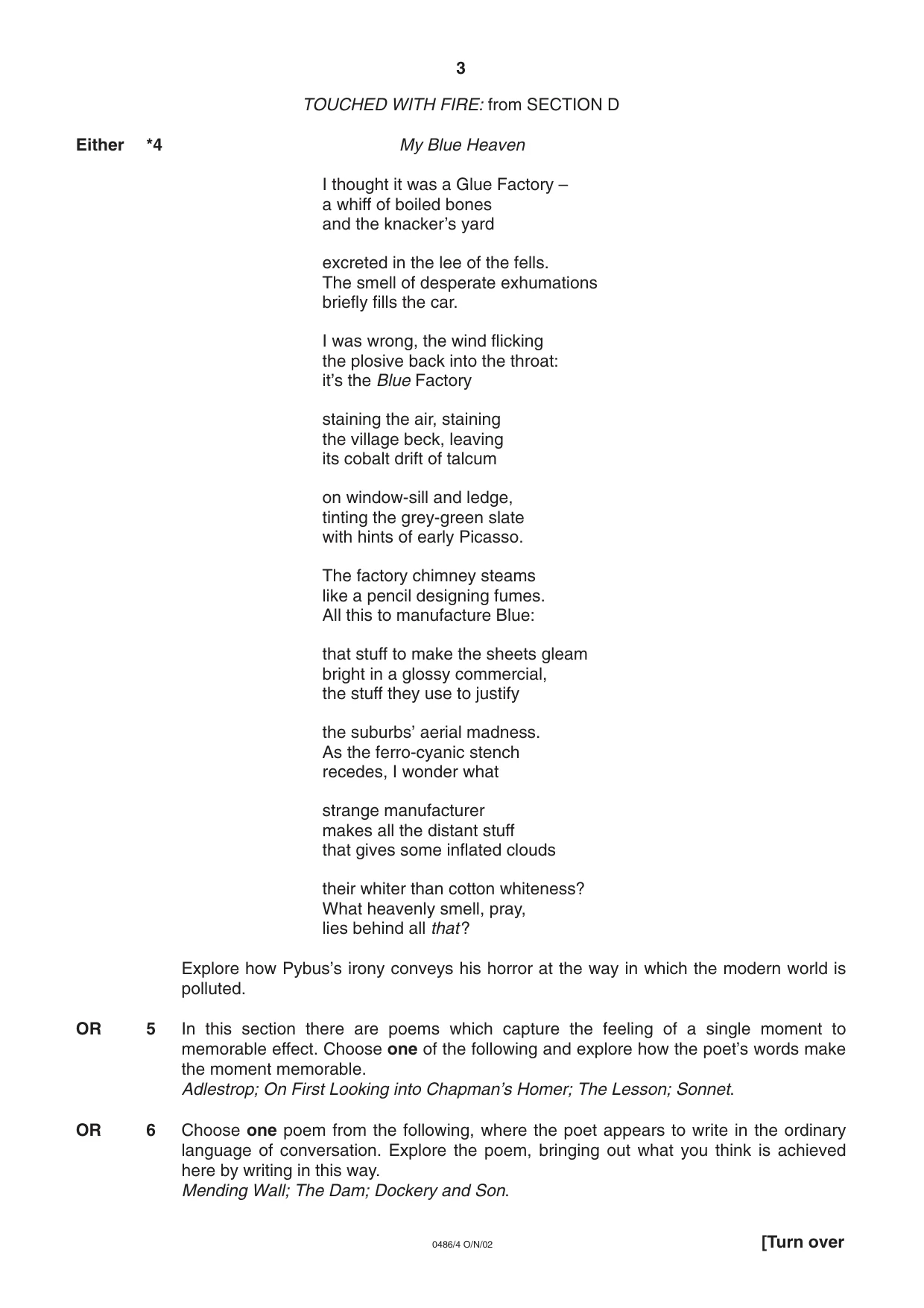 Cambridge IGCSE English - Literature 0486 2002 Oct/Nov Paper 4 · Variant 1 question paper, page 3 of 36