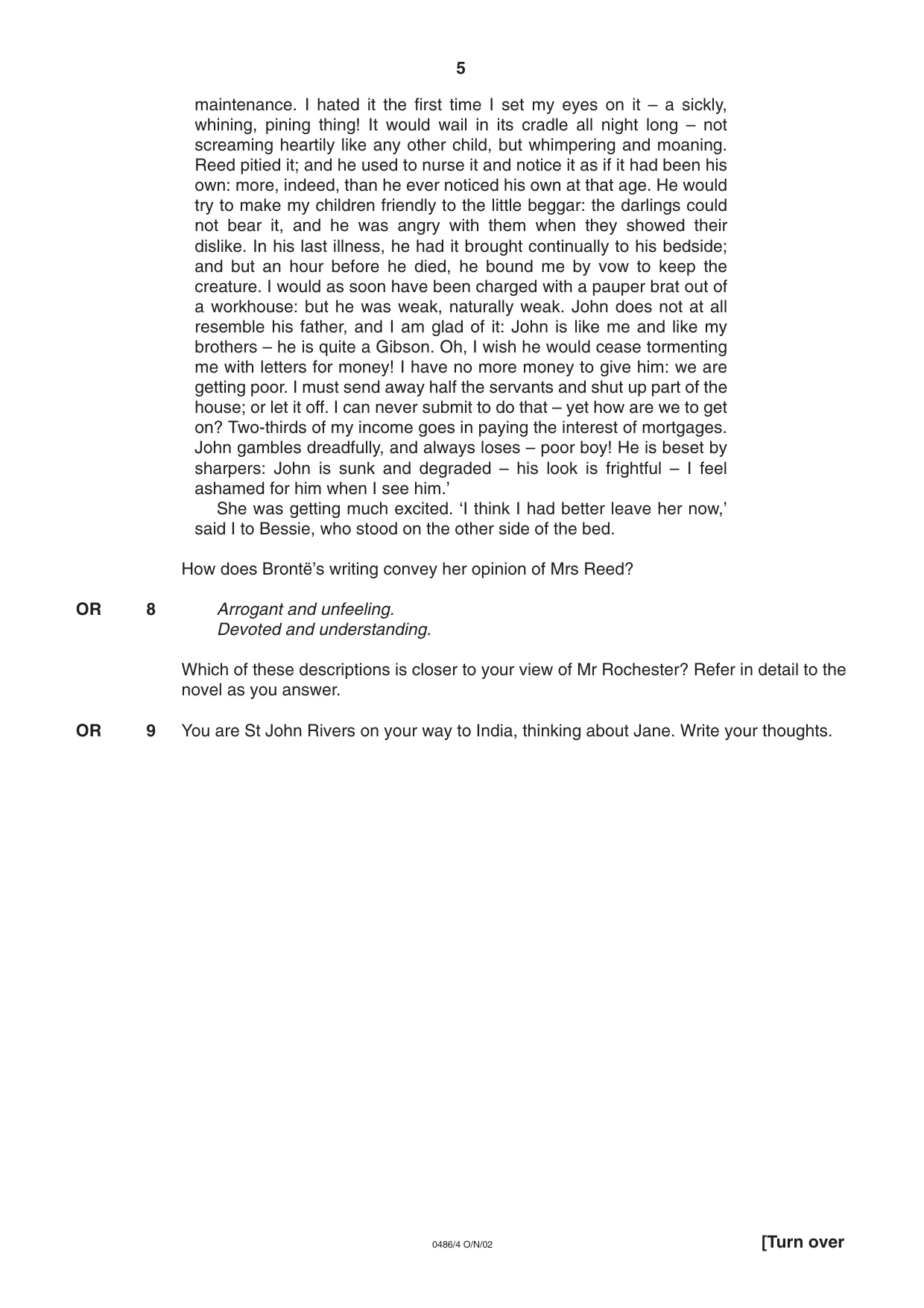 Cambridge IGCSE English - Literature 0486 2002 Oct/Nov Paper 4 · Variant 1 question paper, page 5 of 36