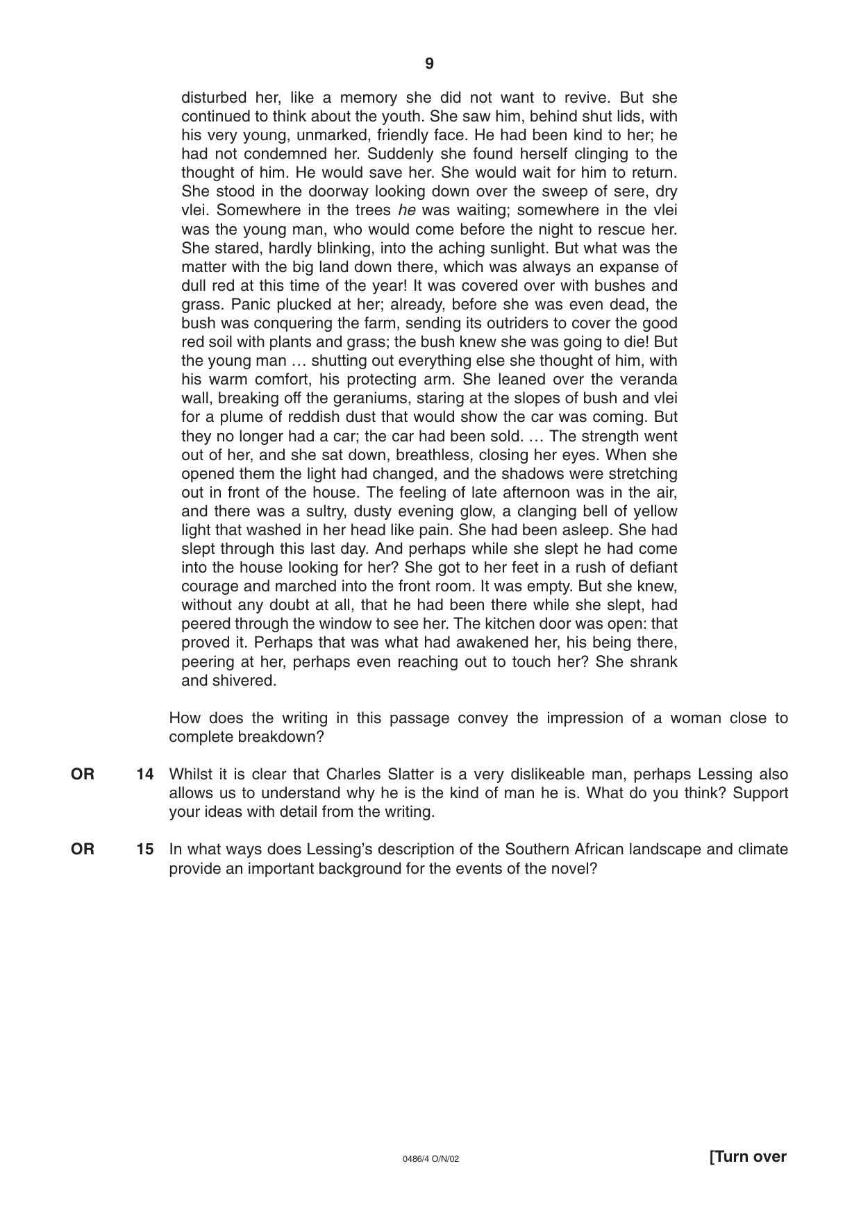 Cambridge IGCSE English - Literature 0486 2002 Oct/Nov Paper 4 · Variant 1 question paper, page 9 of 36