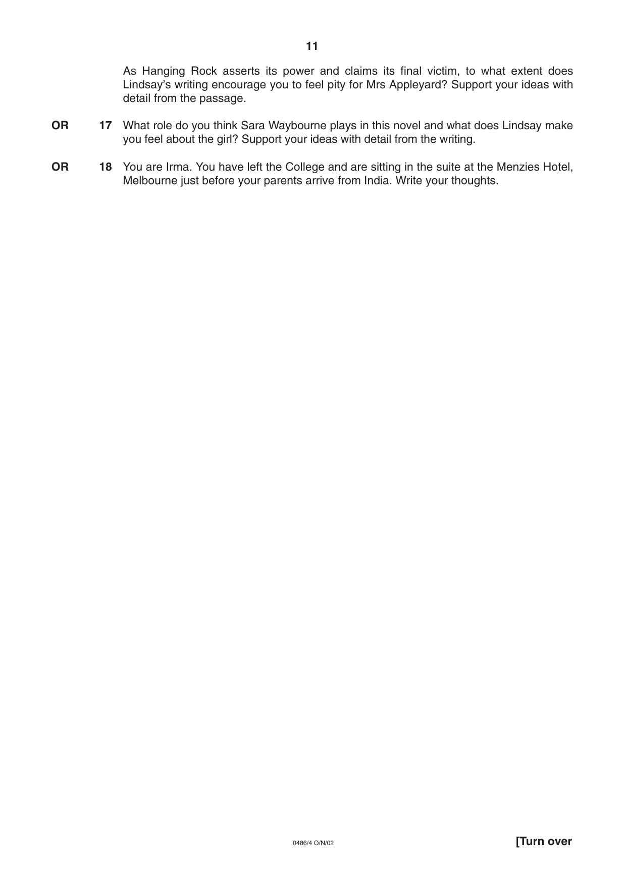 Cambridge IGCSE English - Literature 0486 2002 Oct/Nov Paper 4 · Variant 1 question paper, page 11 of 36