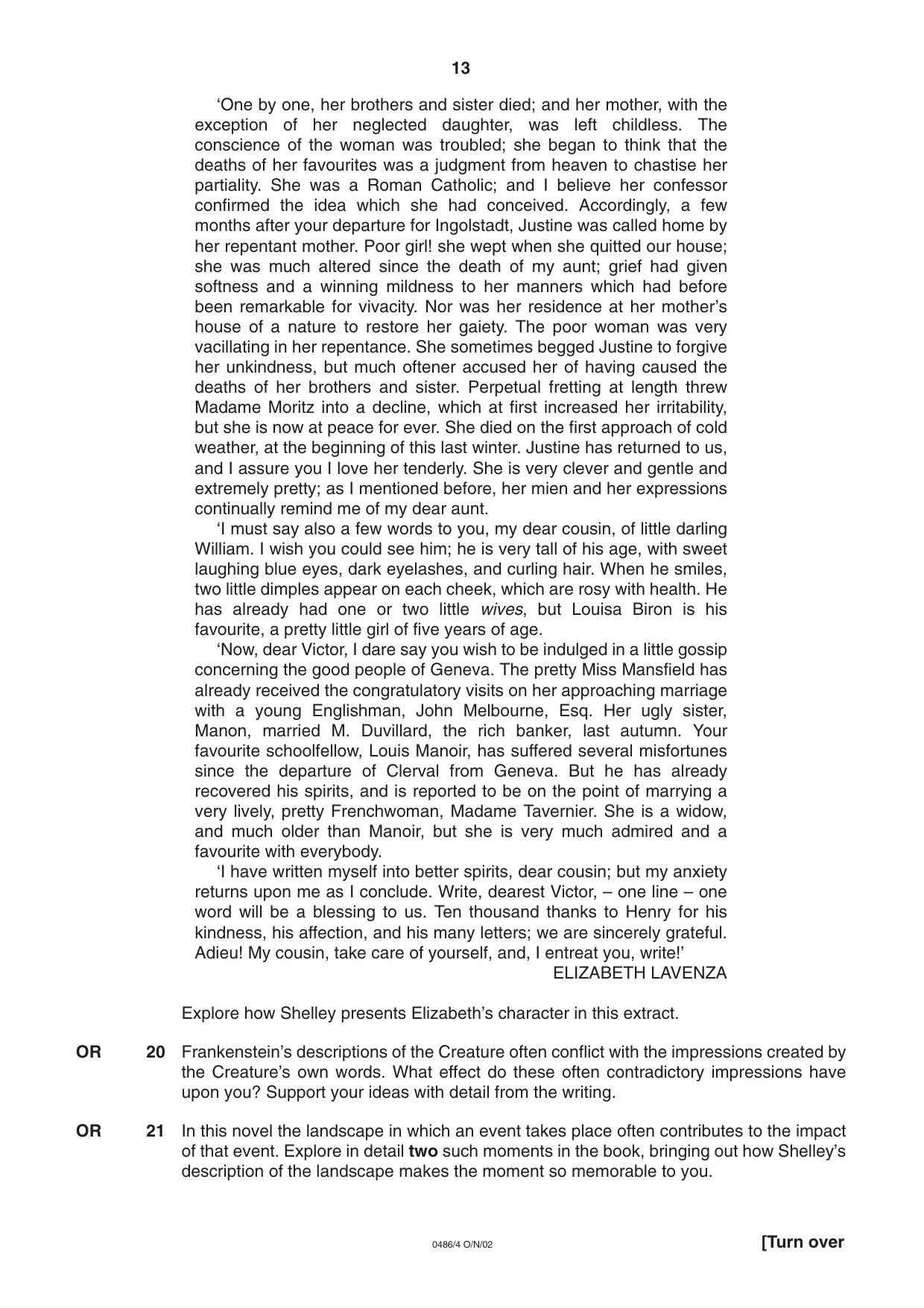 Cambridge IGCSE English - Literature 0486 2002 Oct/Nov Paper 4 · Variant 1 question paper, page 13 of 36