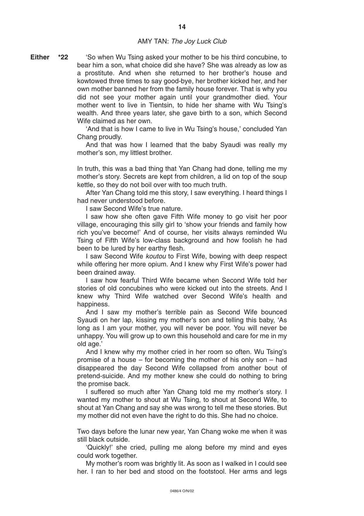 Cambridge IGCSE English - Literature 0486 2002 Oct/Nov Paper 4 · Variant 1 question paper, page 14 of 36