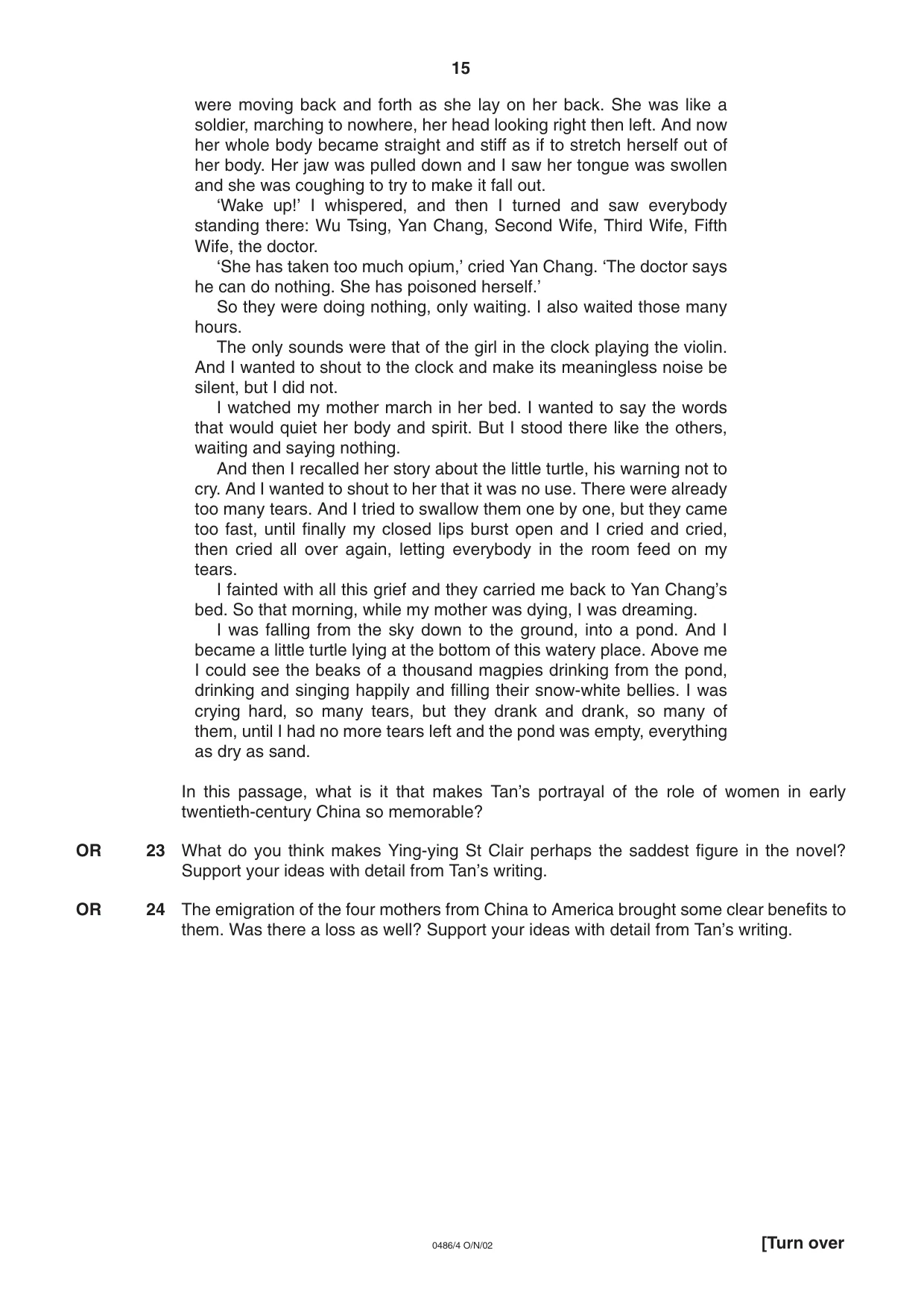 Cambridge IGCSE English - Literature 0486 2002 Oct/Nov Paper 4 · Variant 1 question paper, page 15 of 36