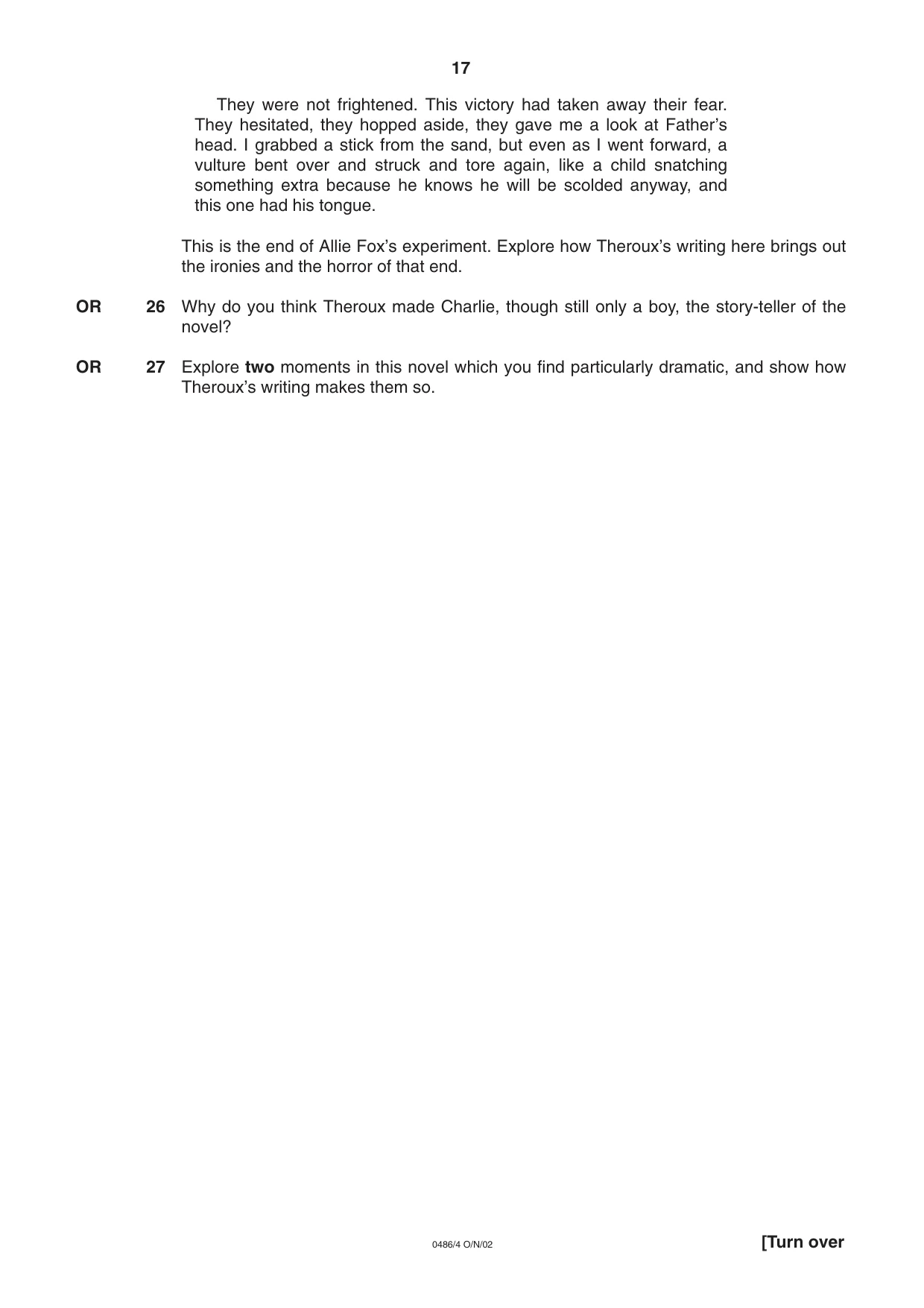 Cambridge IGCSE English - Literature 0486 2002 Oct/Nov Paper 4 · Variant 1 question paper, page 17 of 36