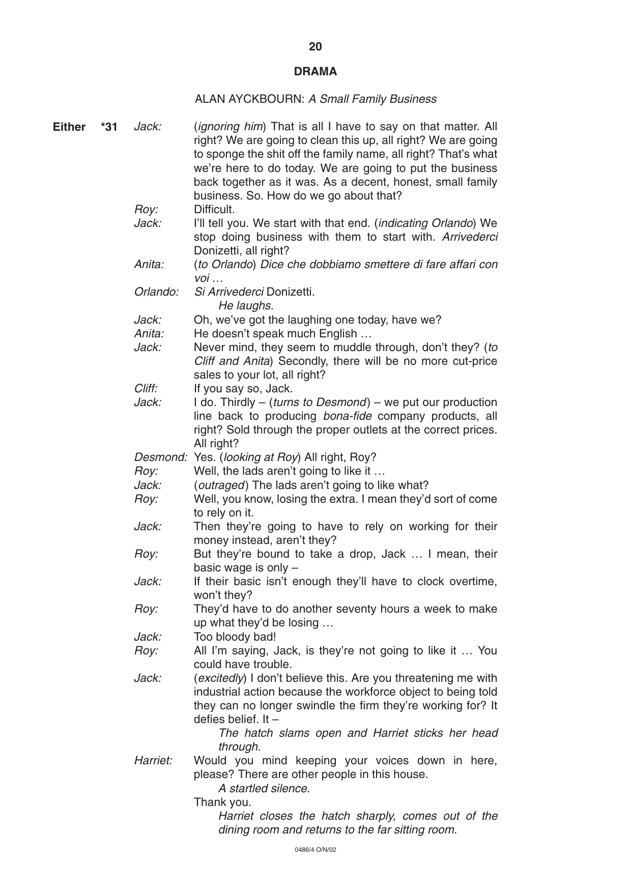 Cambridge IGCSE English - Literature 0486 2002 Oct/Nov Paper 4 · Variant 1 question paper, page 20 of 36