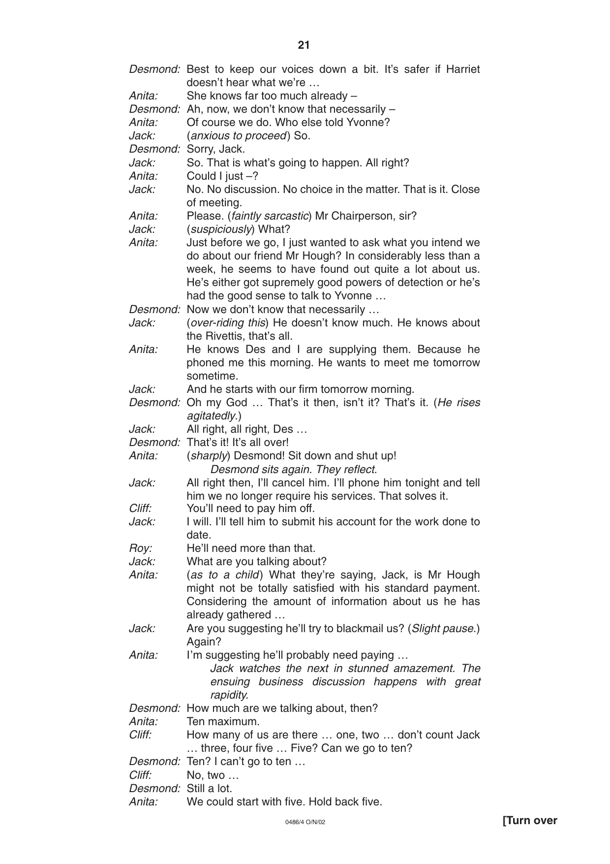 Cambridge IGCSE English - Literature 0486 2002 Oct/Nov Paper 4 · Variant 1 question paper, page 21 of 36