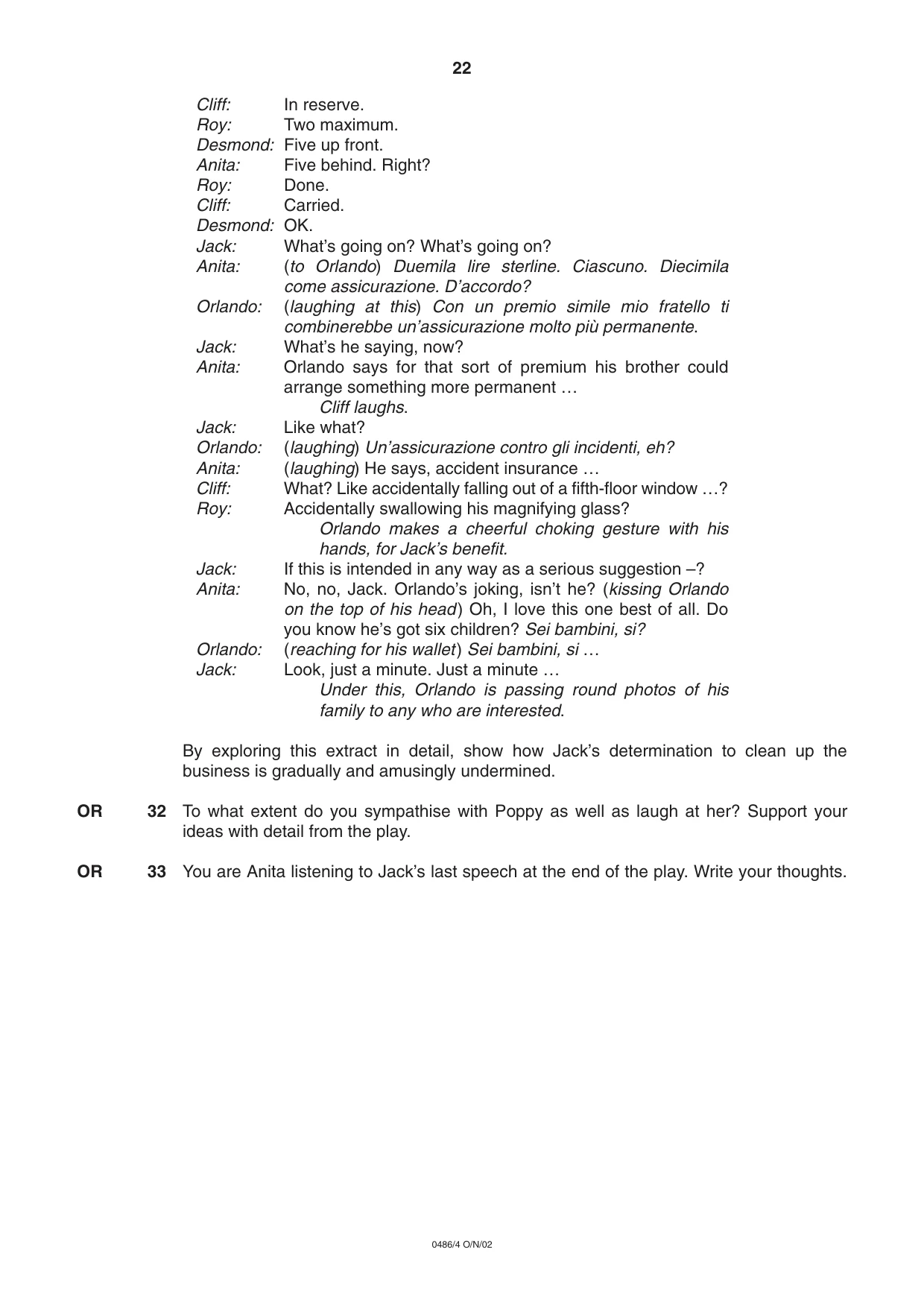Cambridge IGCSE English - Literature 0486 2002 Oct/Nov Paper 4 · Variant 1 question paper, page 22 of 36