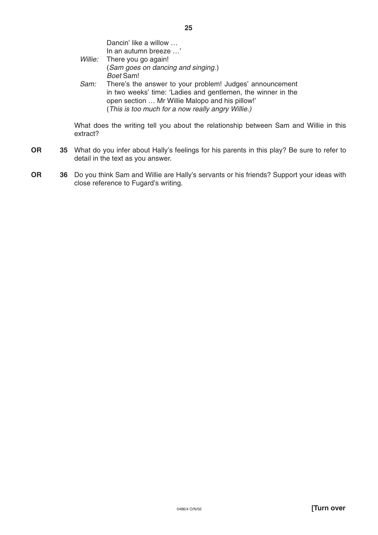 Cambridge IGCSE English - Literature 0486 2002 Oct/Nov Paper 4 · Variant 1 question paper, page 25 of 36