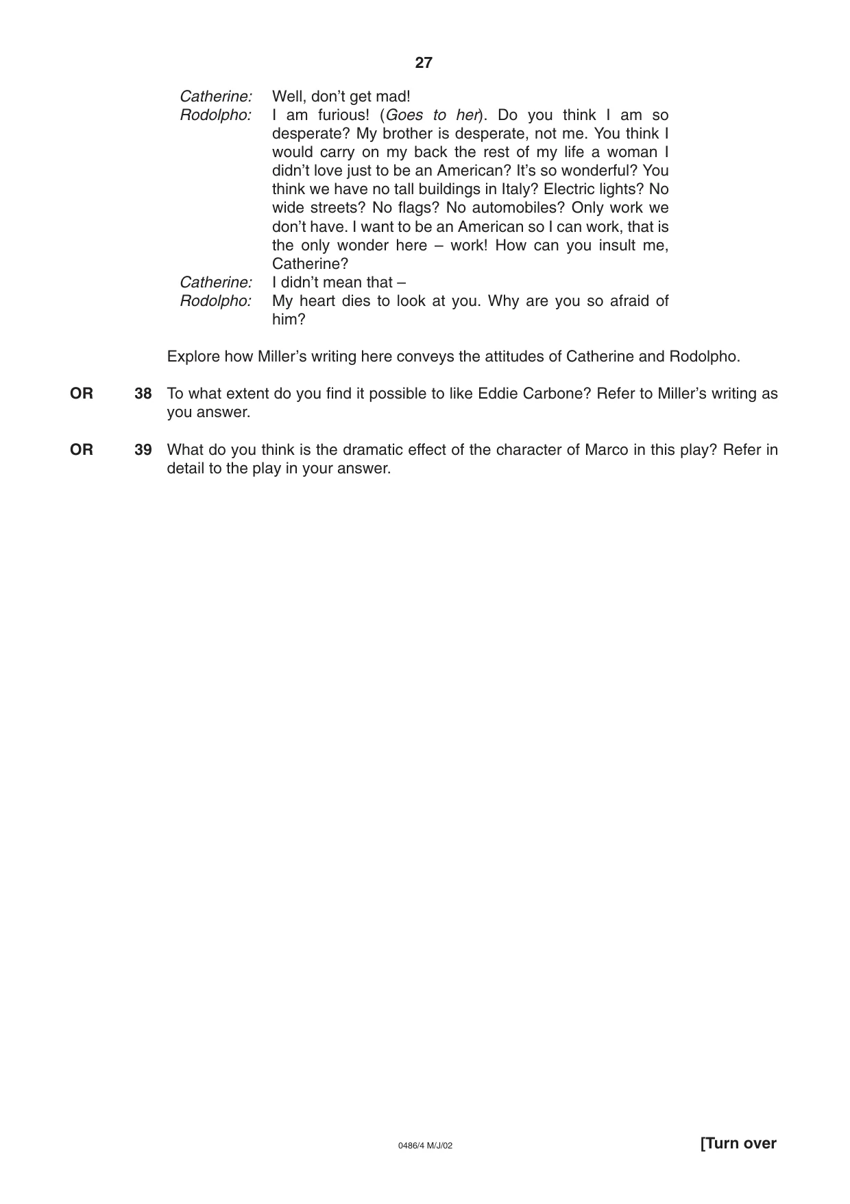 Cambridge IGCSE English - Literature 0486 2002 Oct/Nov Paper 4 · Variant 1 question paper, page 27 of 36