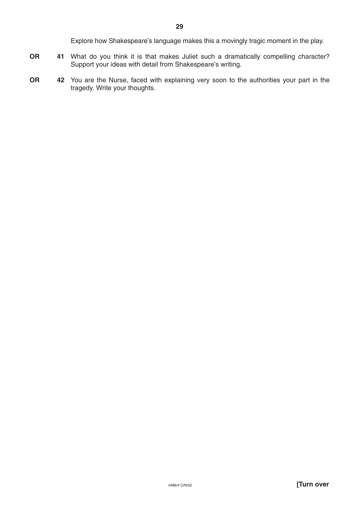 Cambridge IGCSE English - Literature 0486 2002 Oct/Nov Paper 4 · Variant 1 question paper, page 29 of 36