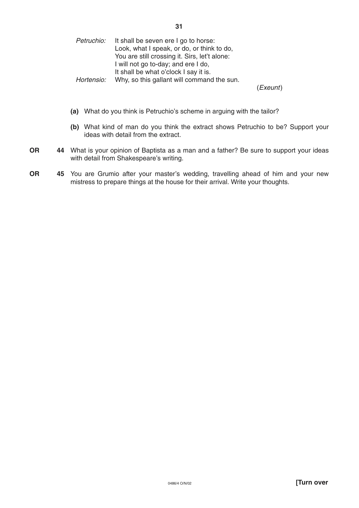 Cambridge IGCSE English - Literature 0486 2002 Oct/Nov Paper 4 · Variant 1 question paper, page 31 of 36