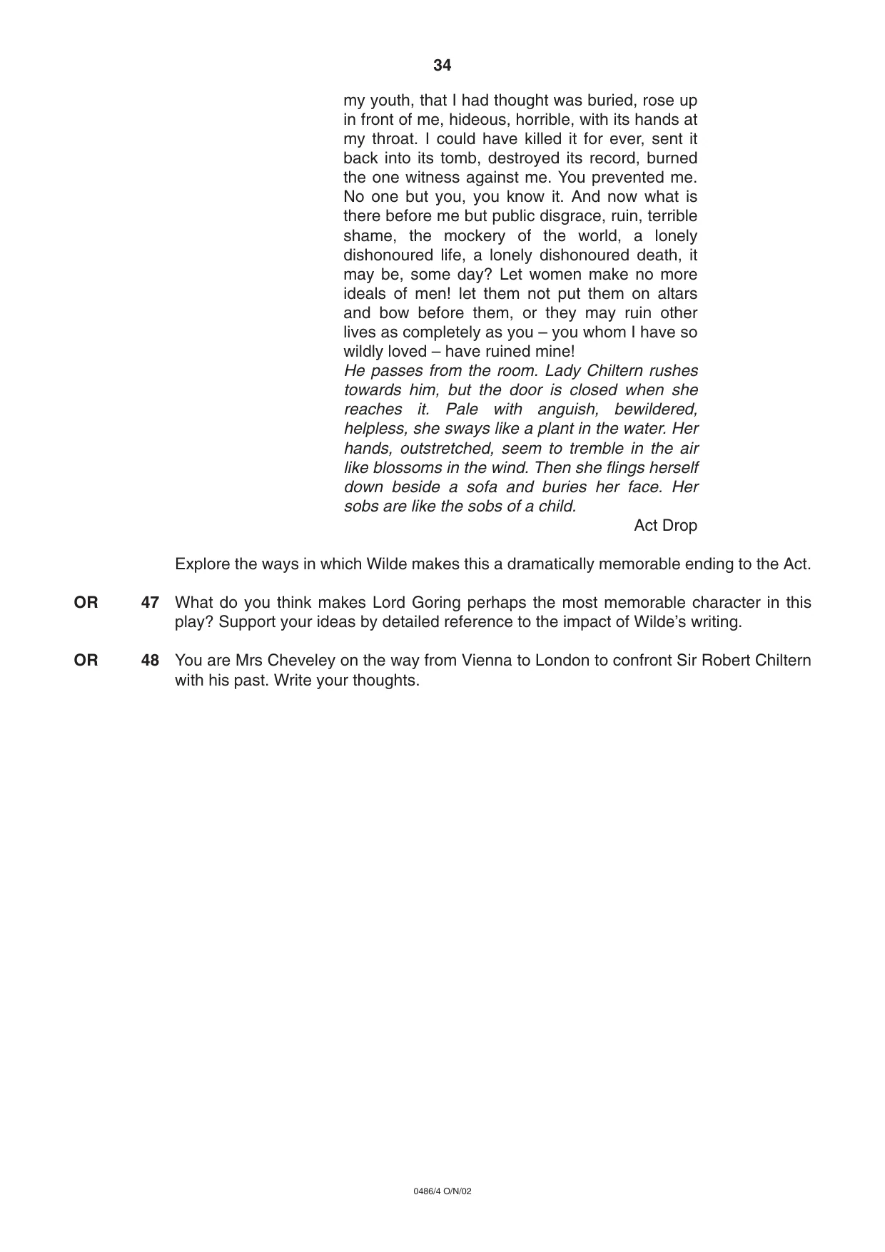 Cambridge IGCSE English - Literature 0486 2002 Oct/Nov Paper 4 · Variant 1 question paper, page 34 of 36