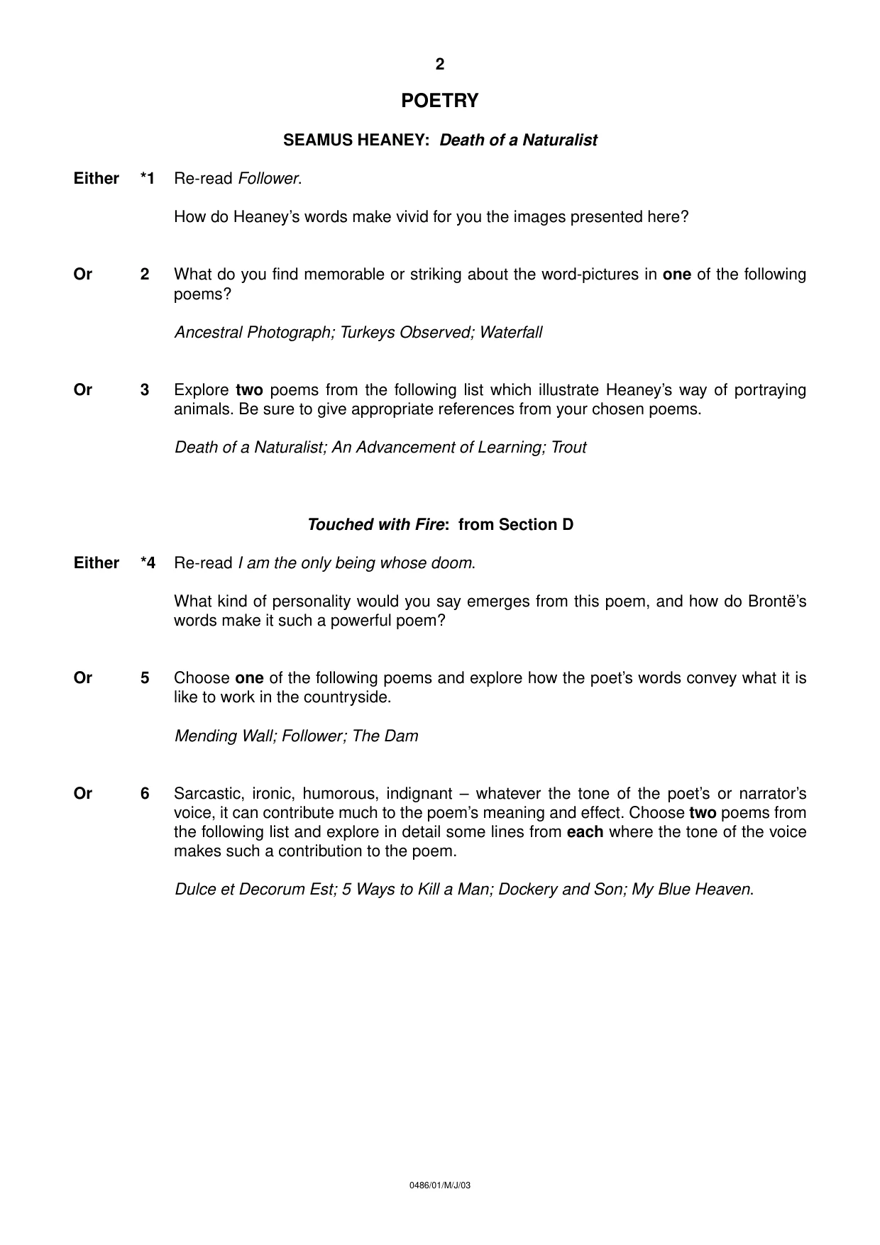 Cambridge IGCSE English - Literature 0486 2003 May/June Paper 1 · Variant 1 question paper, page 2 of 8