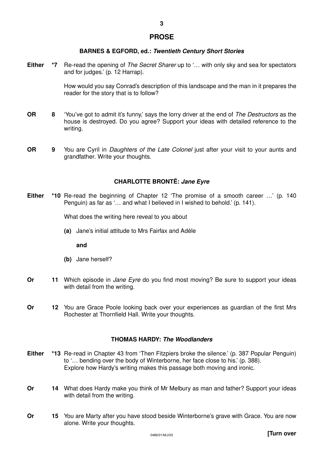 Cambridge IGCSE English - Literature 0486 2003 May/June Paper 1 · Variant 1 question paper, page 3 of 8