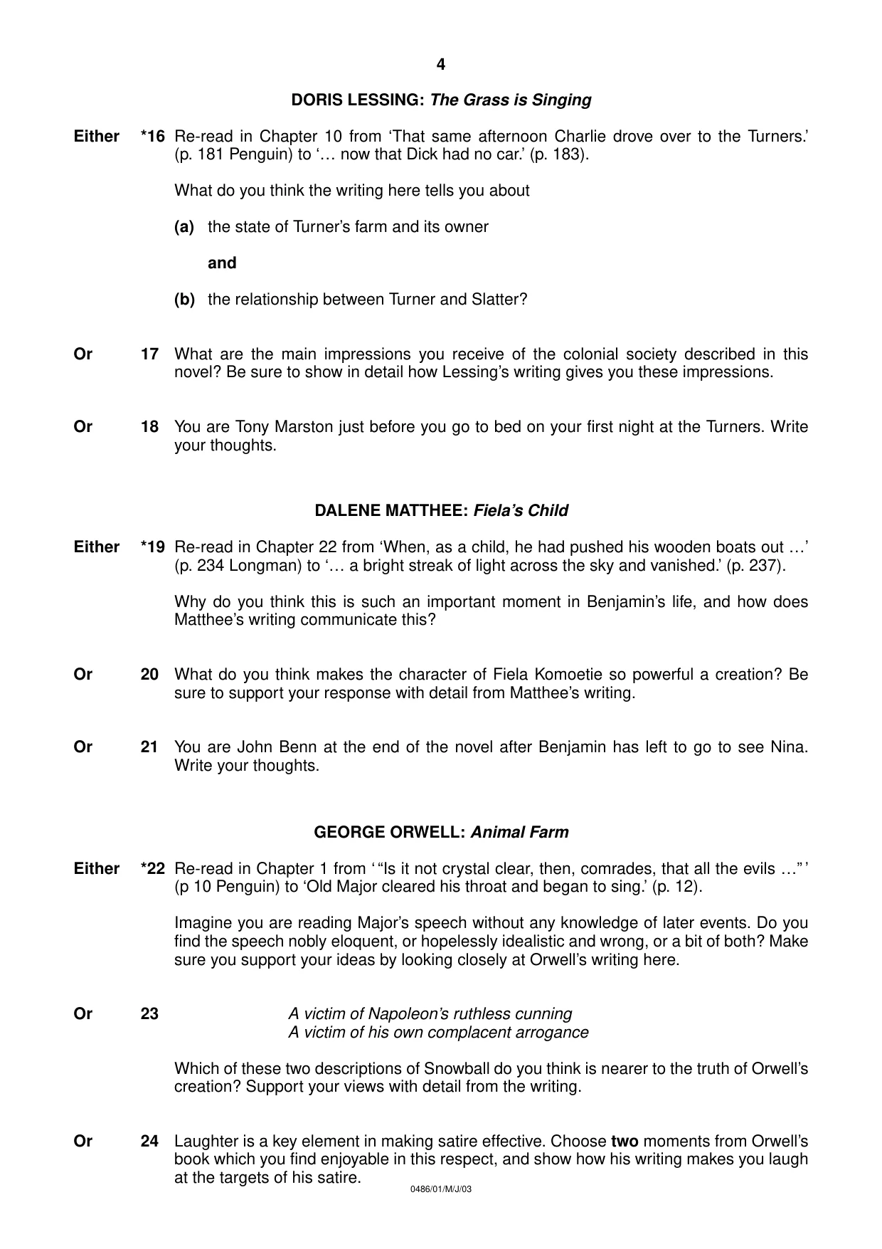 Cambridge IGCSE English - Literature 0486 2003 May/June Paper 1 · Variant 1 question paper, page 4 of 8