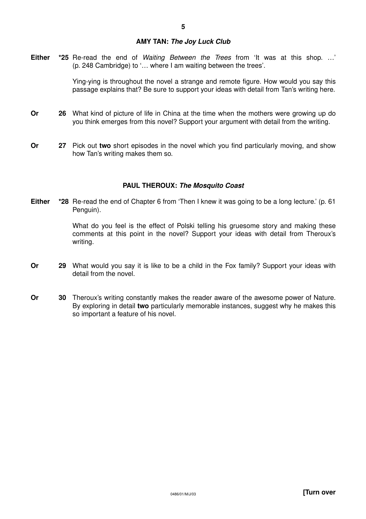 Cambridge IGCSE English - Literature 0486 2003 May/June Paper 1 · Variant 1 question paper, page 5 of 8