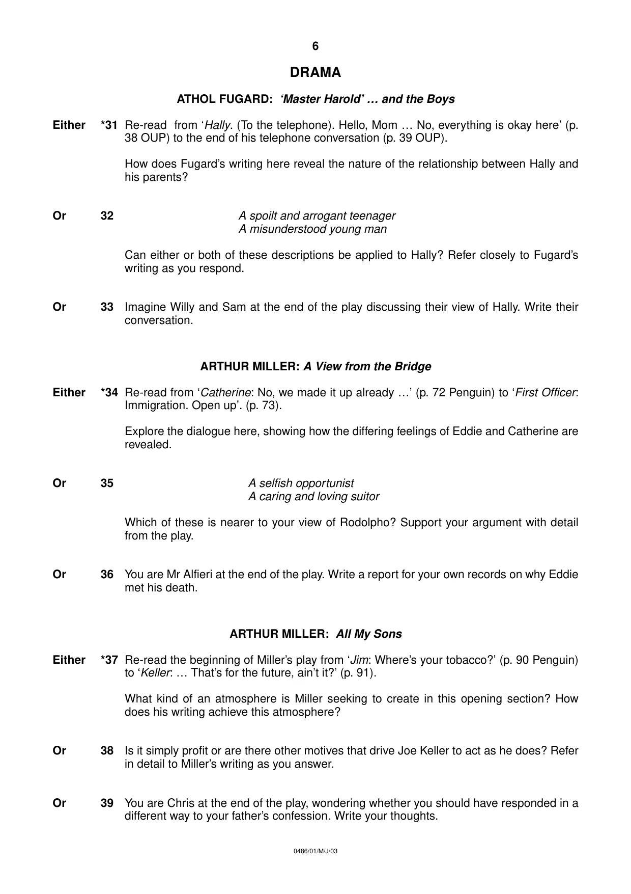 Cambridge IGCSE English - Literature 0486 2003 May/June Paper 1 · Variant 1 question paper, page 6 of 8