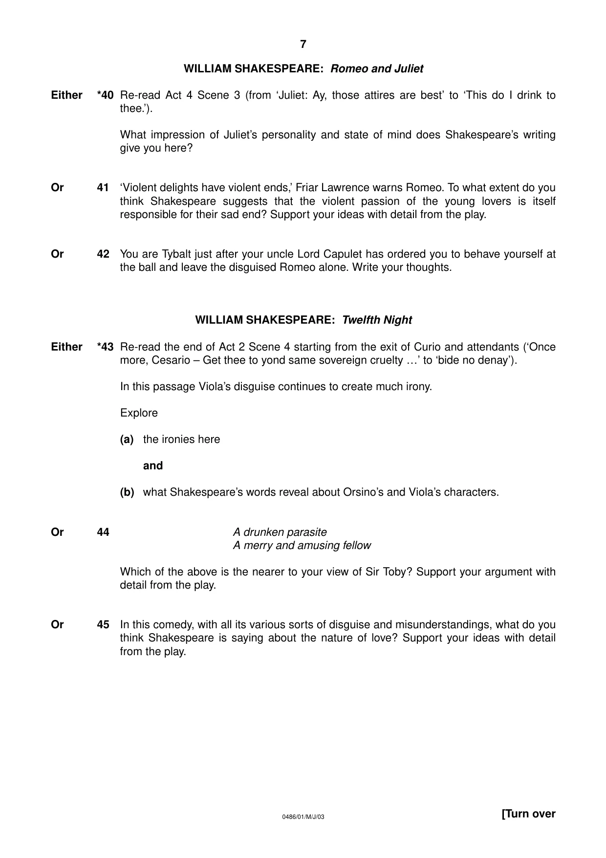 Cambridge IGCSE English - Literature 0486 2003 May/June Paper 1 · Variant 1 question paper, page 7 of 8