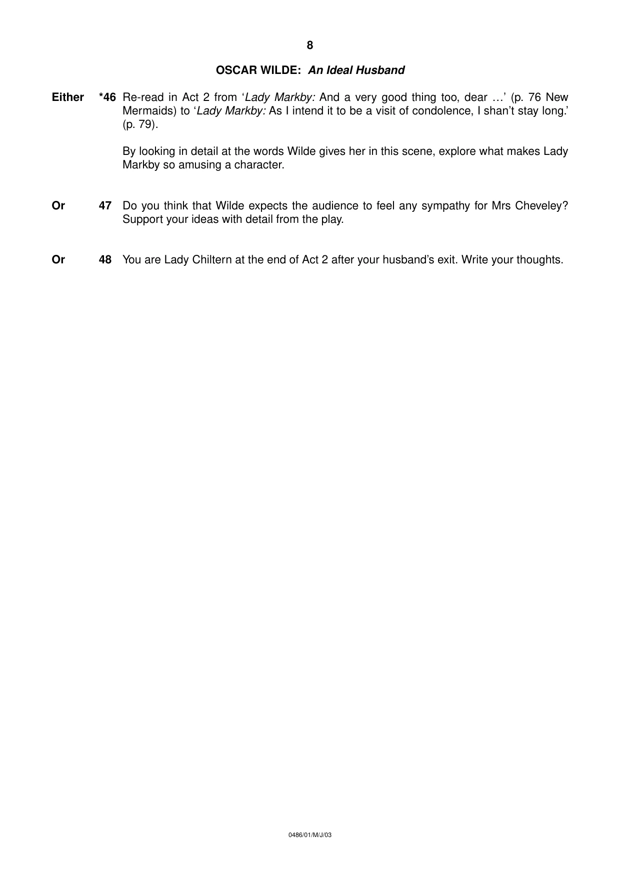 Cambridge IGCSE English - Literature 0486 2003 May/June Paper 1 · Variant 1 question paper, page 8 of 8