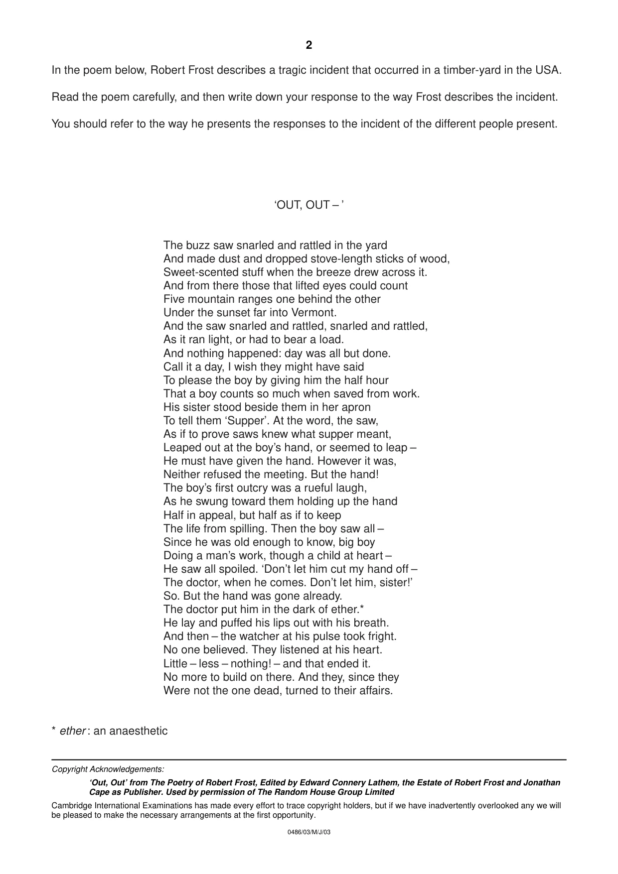 Cambridge IGCSE English - Literature 0486 2003 May/June Paper 3 · Variant 1 question paper, page 2 of 2