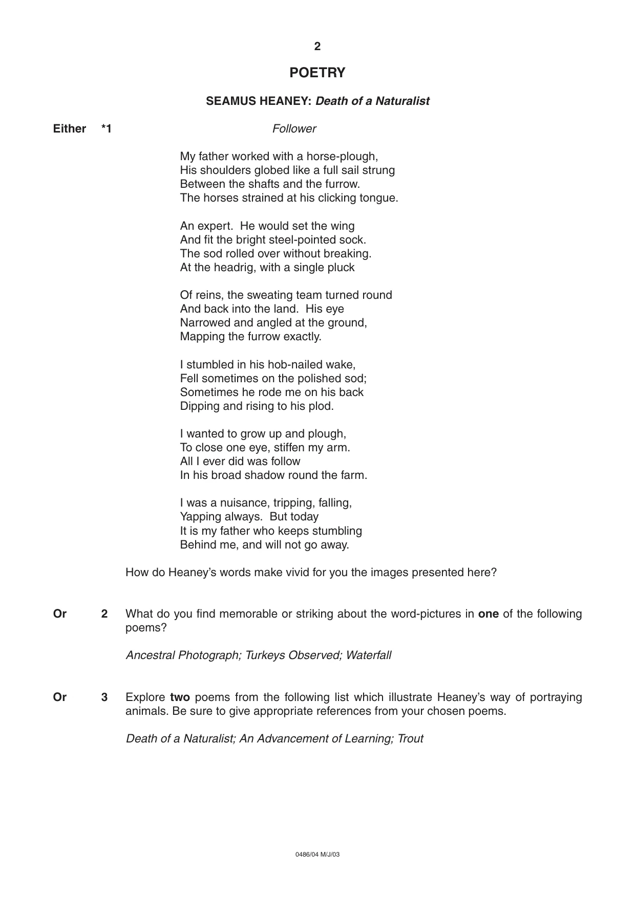 Cambridge IGCSE English - Literature 0486 2003 May/June Paper 4 · Variant 1 question paper, page 2 of 32