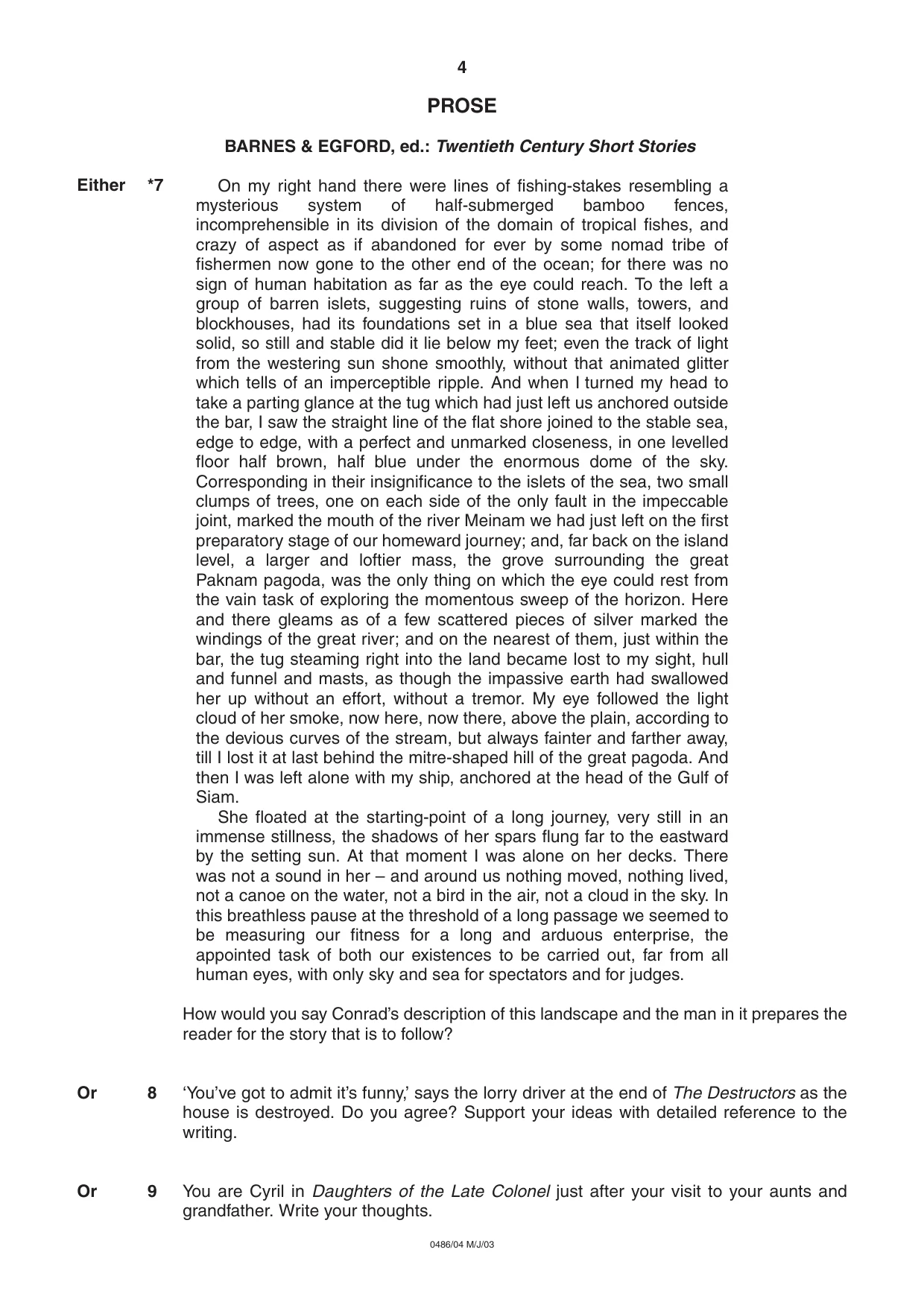 Cambridge IGCSE English - Literature 0486 2003 May/June Paper 4 · Variant 1 question paper, page 4 of 32